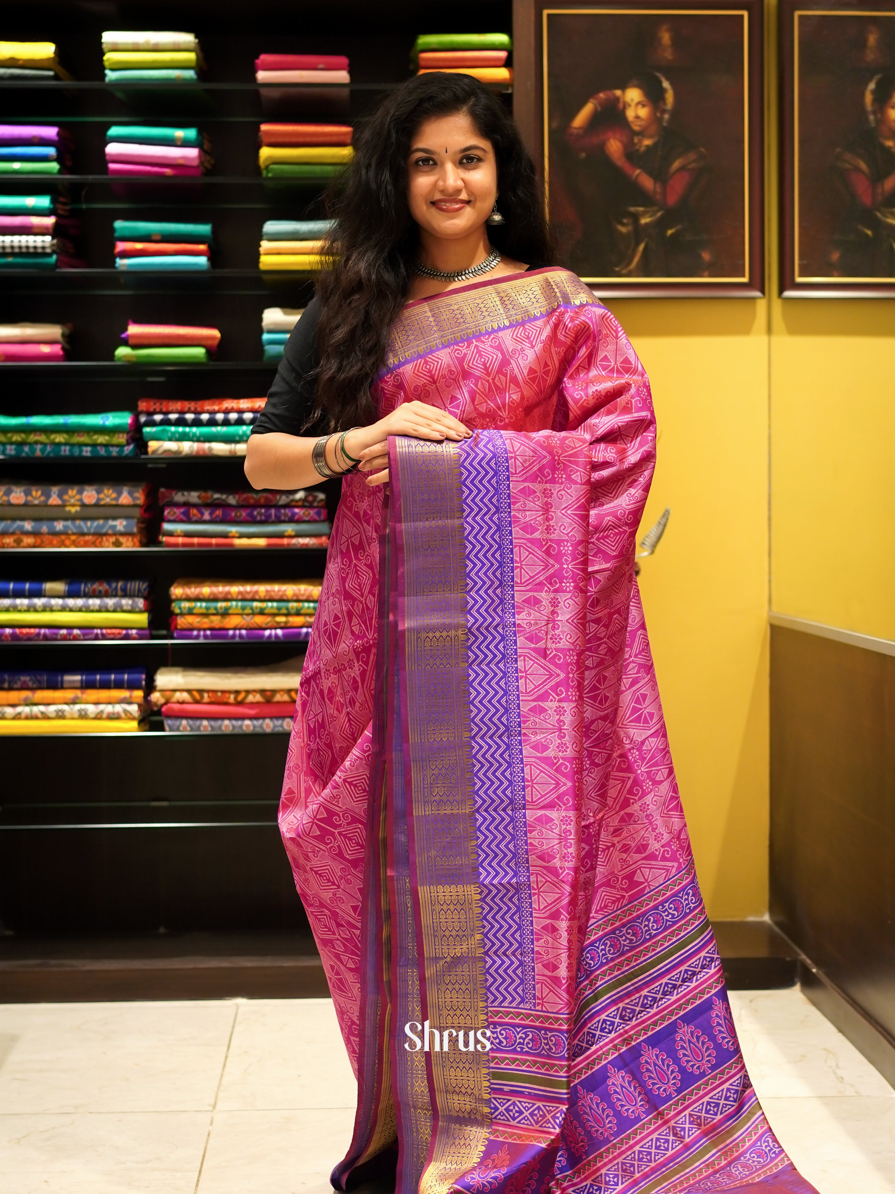 Pink & Purple - Semi Patola Saree - Shop on ShrusEternity.com