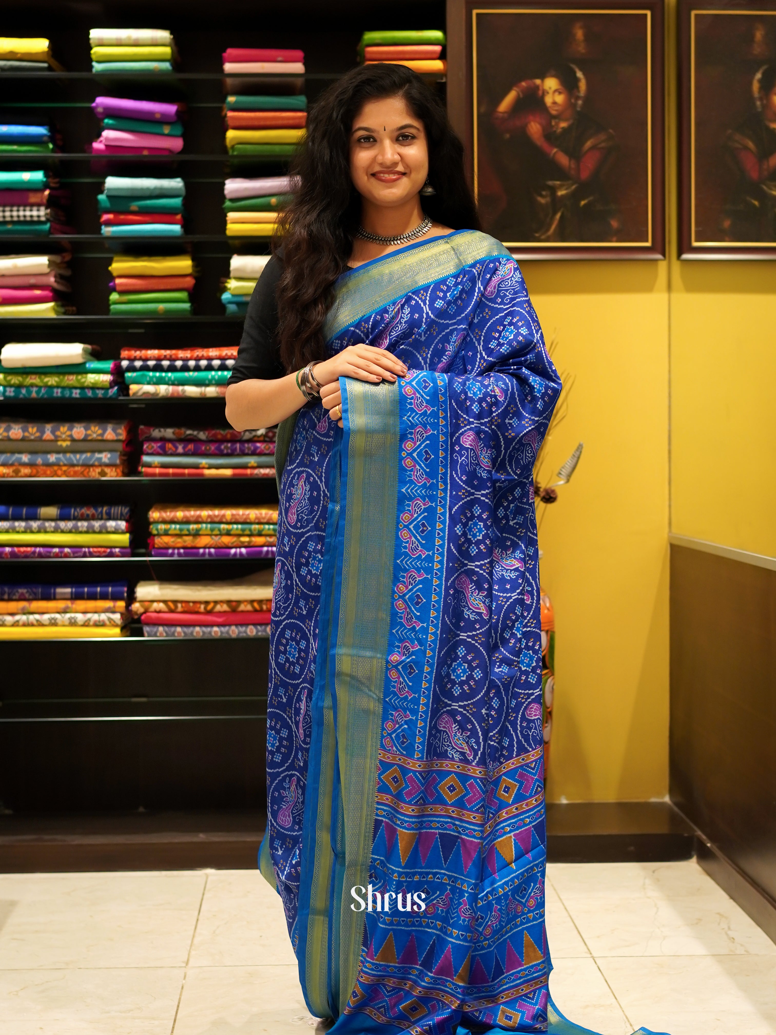 Blue - Semi Patola Saree - Shop on ShrusEternity.com