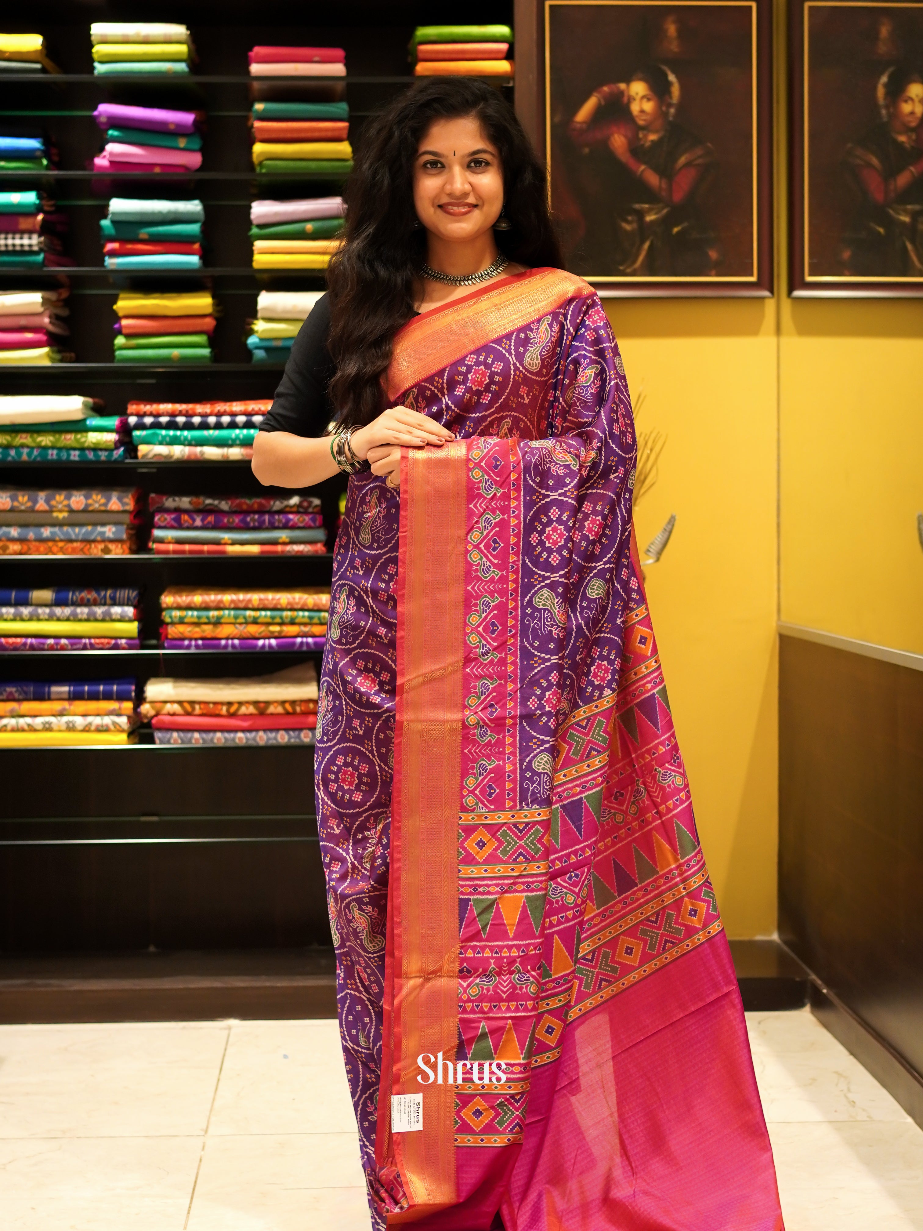 Purple & Pink - Semi Patola Saree - Shop on ShrusEternity.com