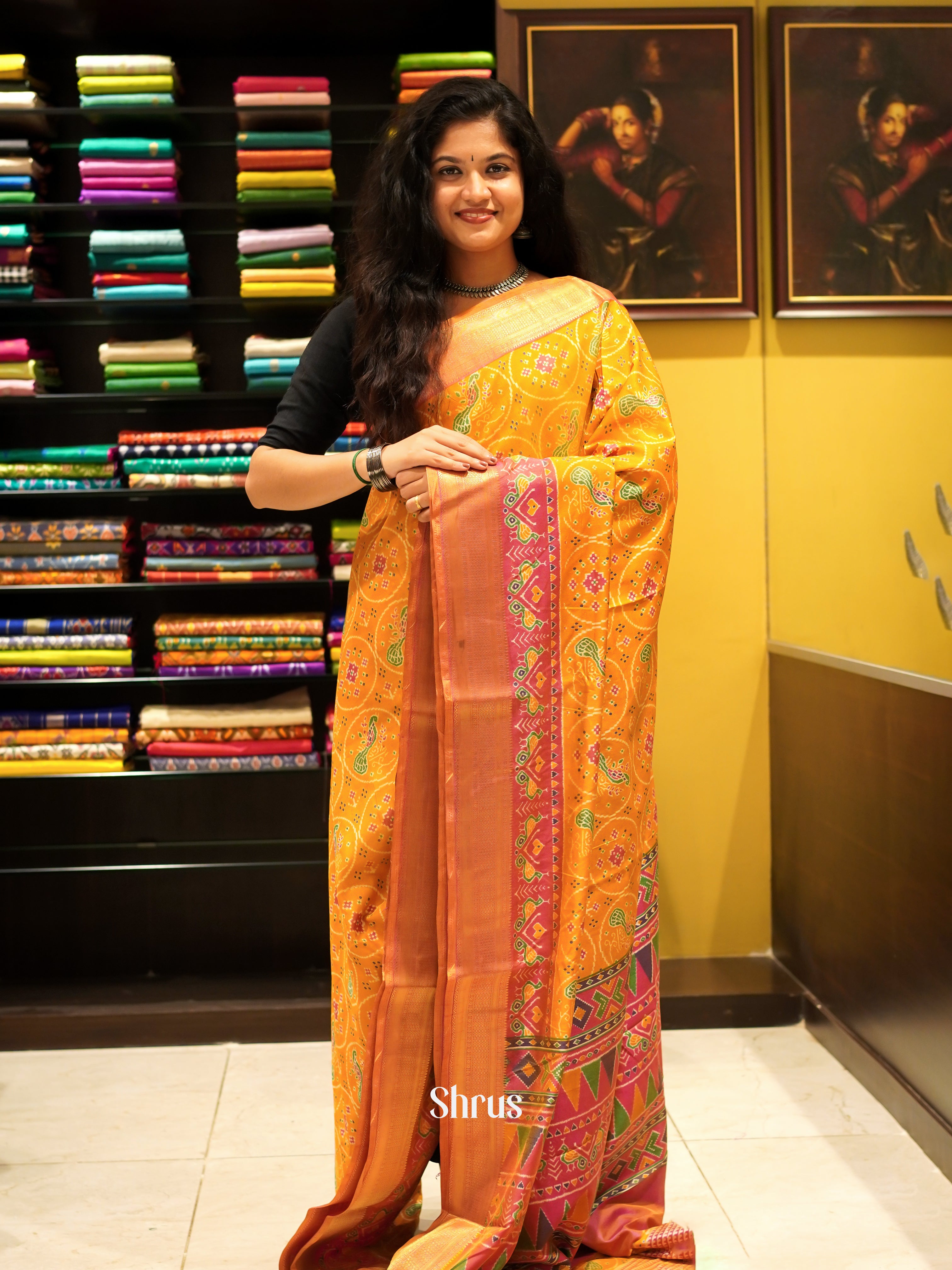 Mustard & Brick - Semi Patola Saree - Shop on ShrusEternity.com
