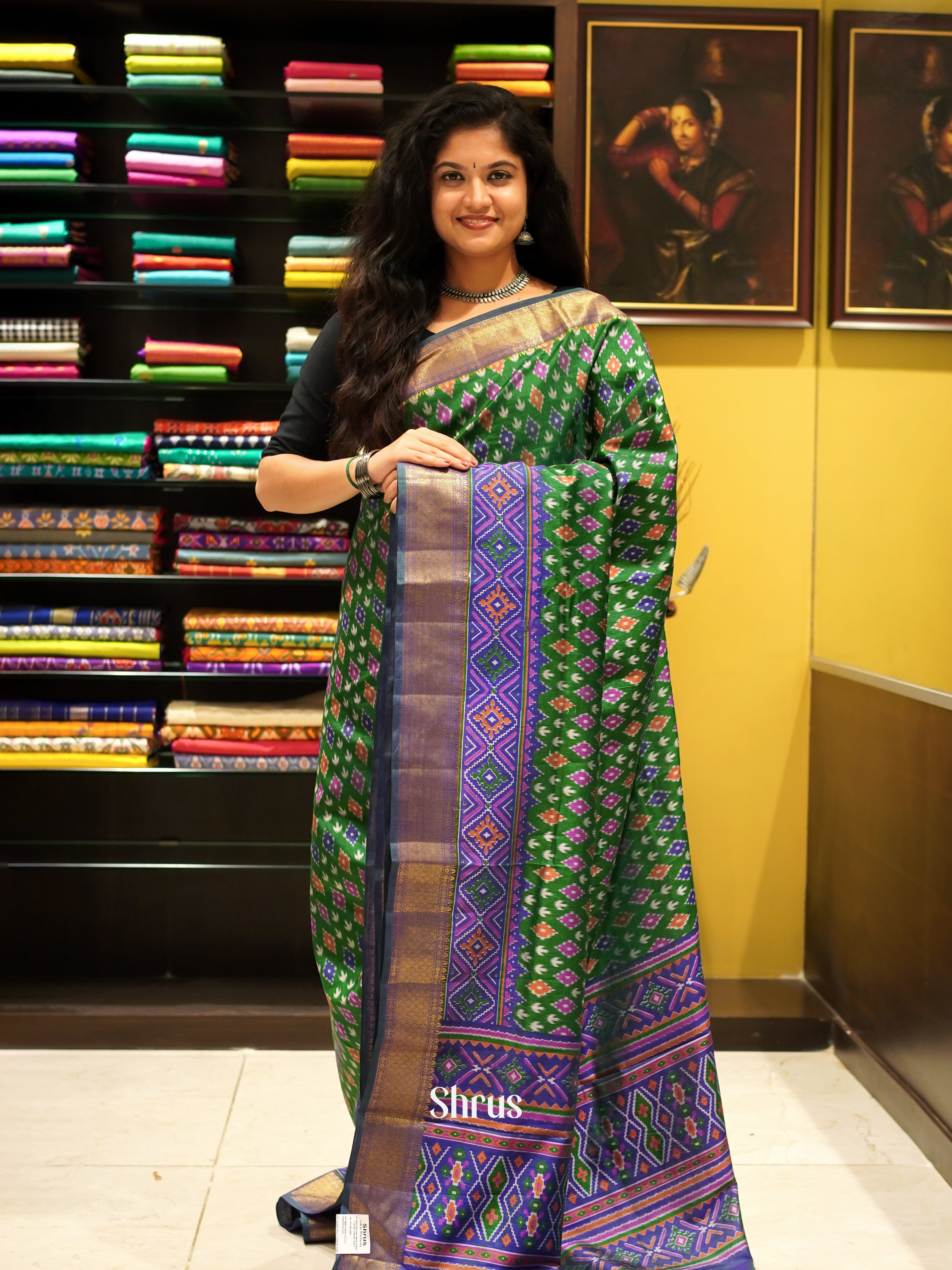 Green & Blue - Semi Patola Saree - Shop on ShrusEternity.com