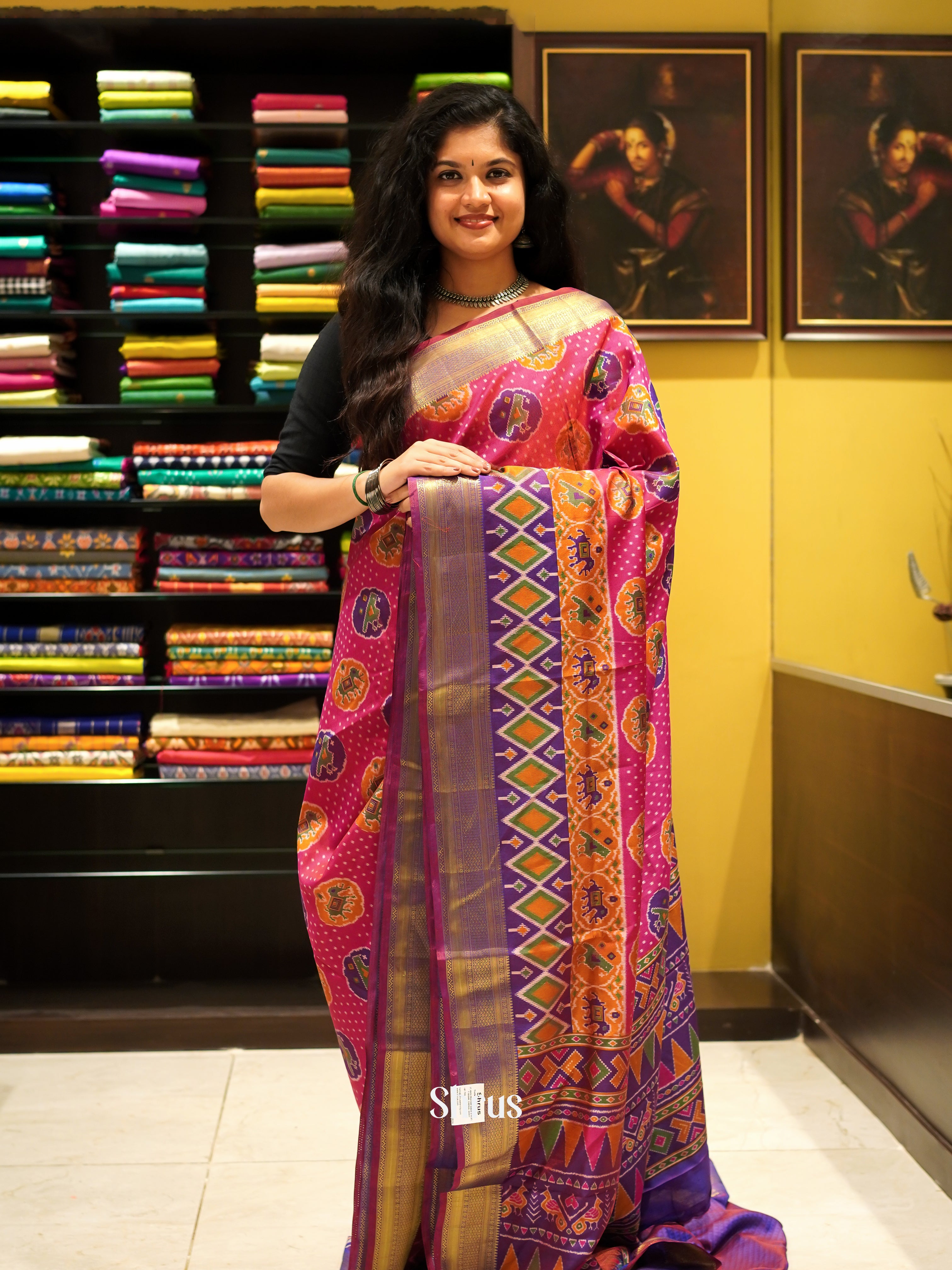 Pink & Purple - Semi Patola Saree - Shop on ShrusEternity.com
