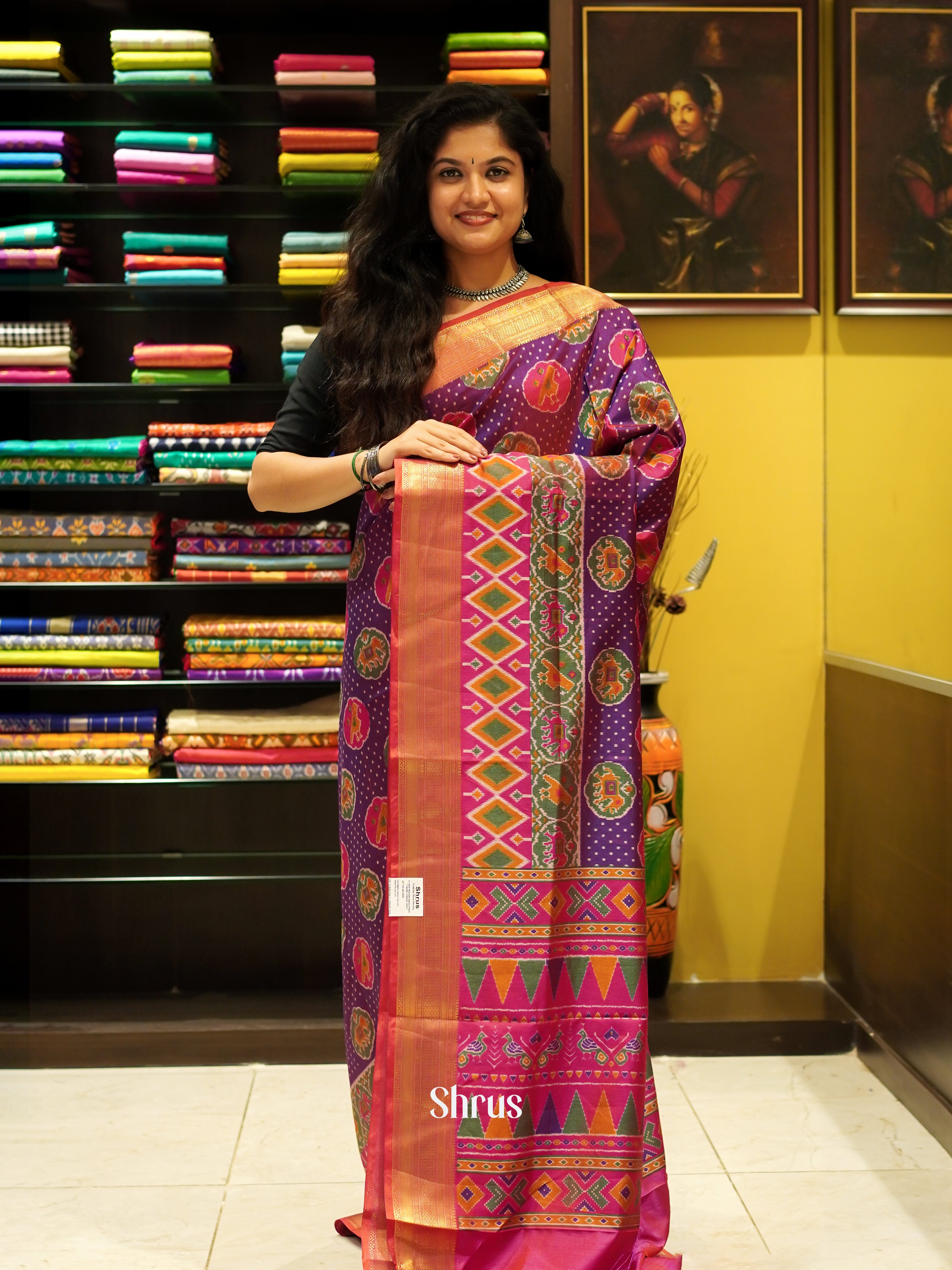 Purple & Pink - Semi Patola Saree - Shop on ShrusEternity.com