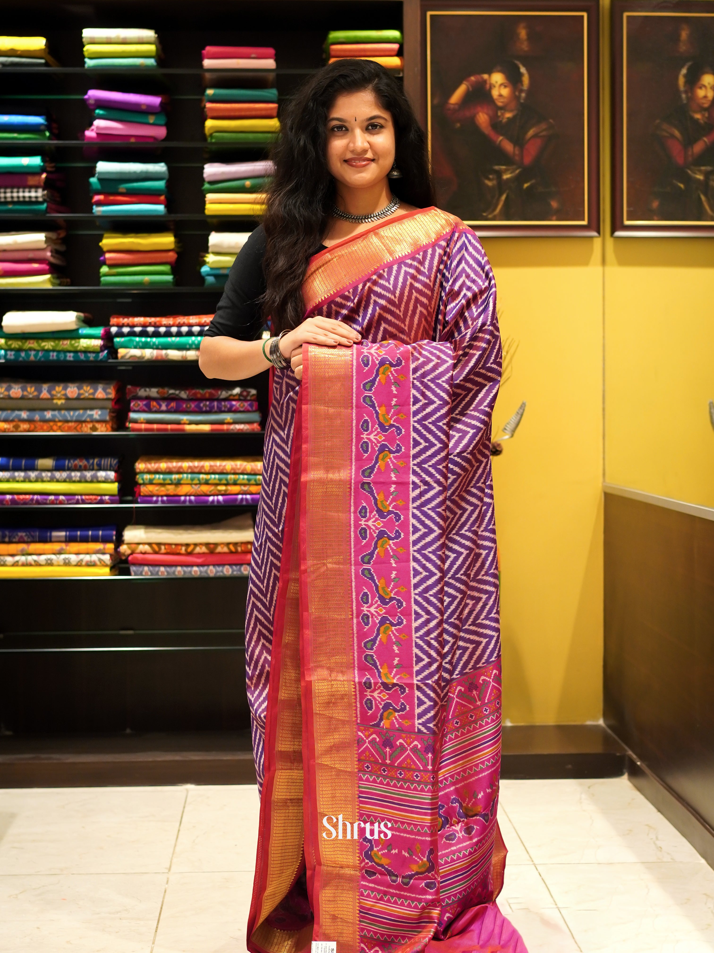 Purple & Pink - Semi Patola Saree - Shop on ShrusEternity.com