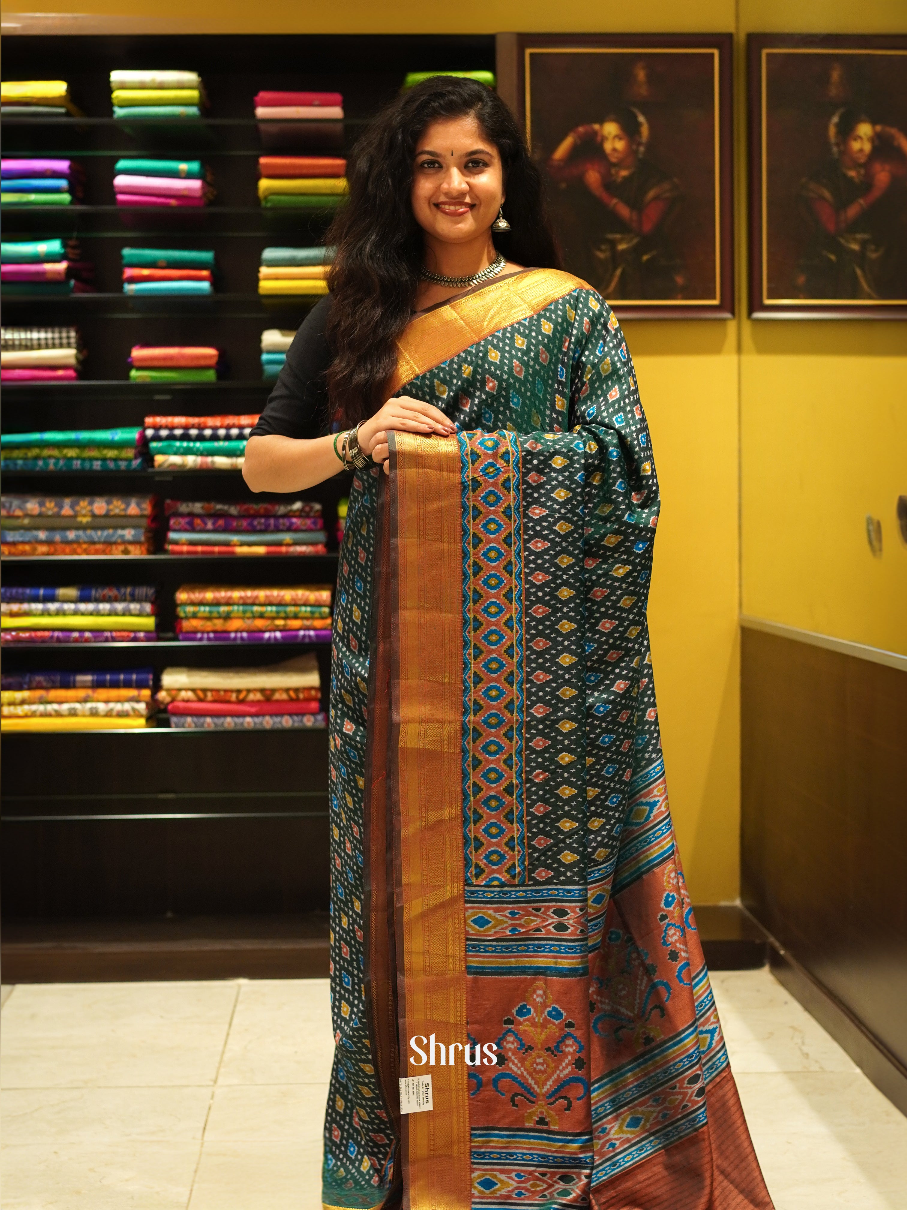 Green & Brown - Semi Patola Saree - Shop on ShrusEternity.com