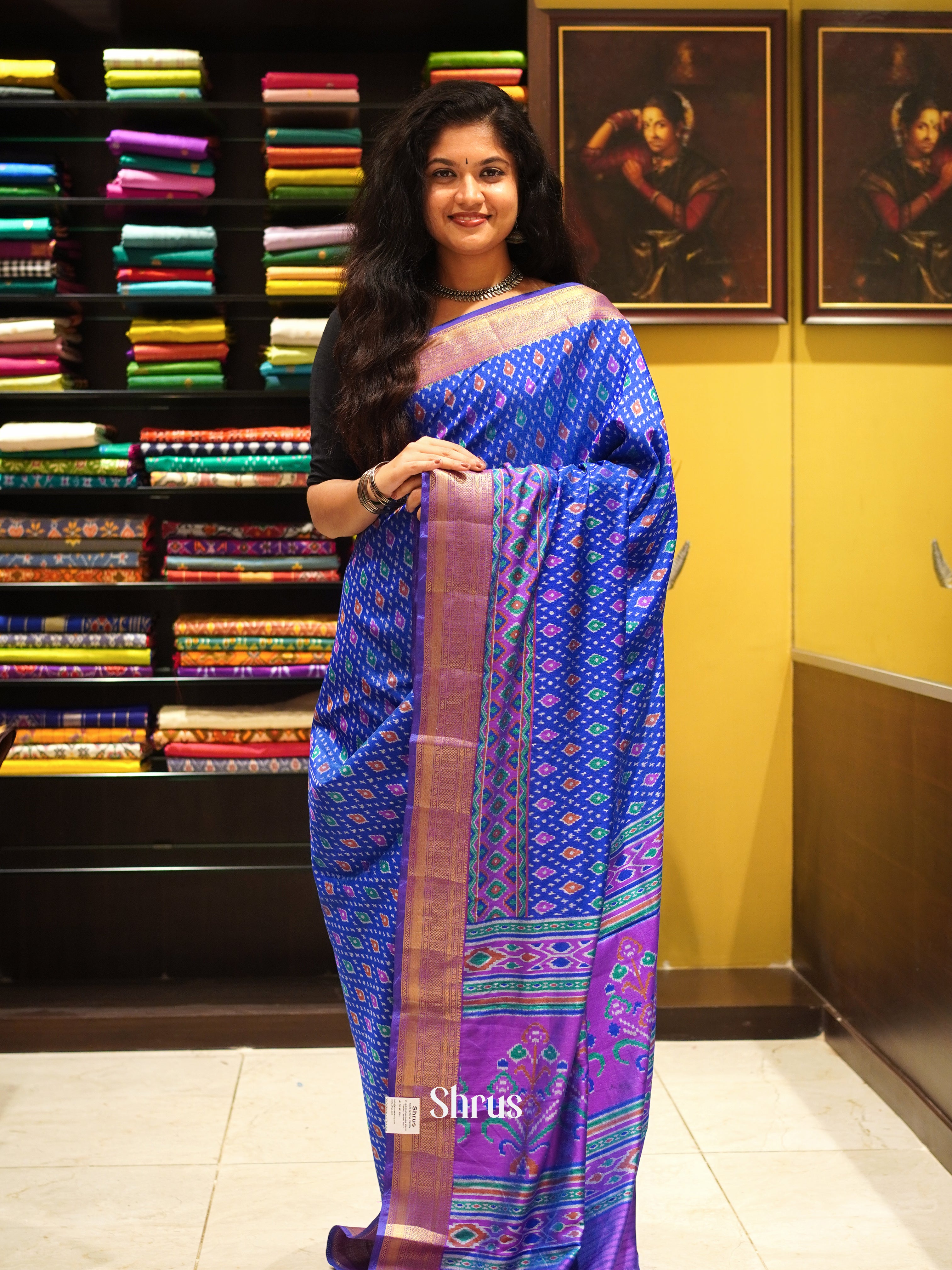 Blue & Purple - Semi Patola Saree - Shop on ShrusEternity.com