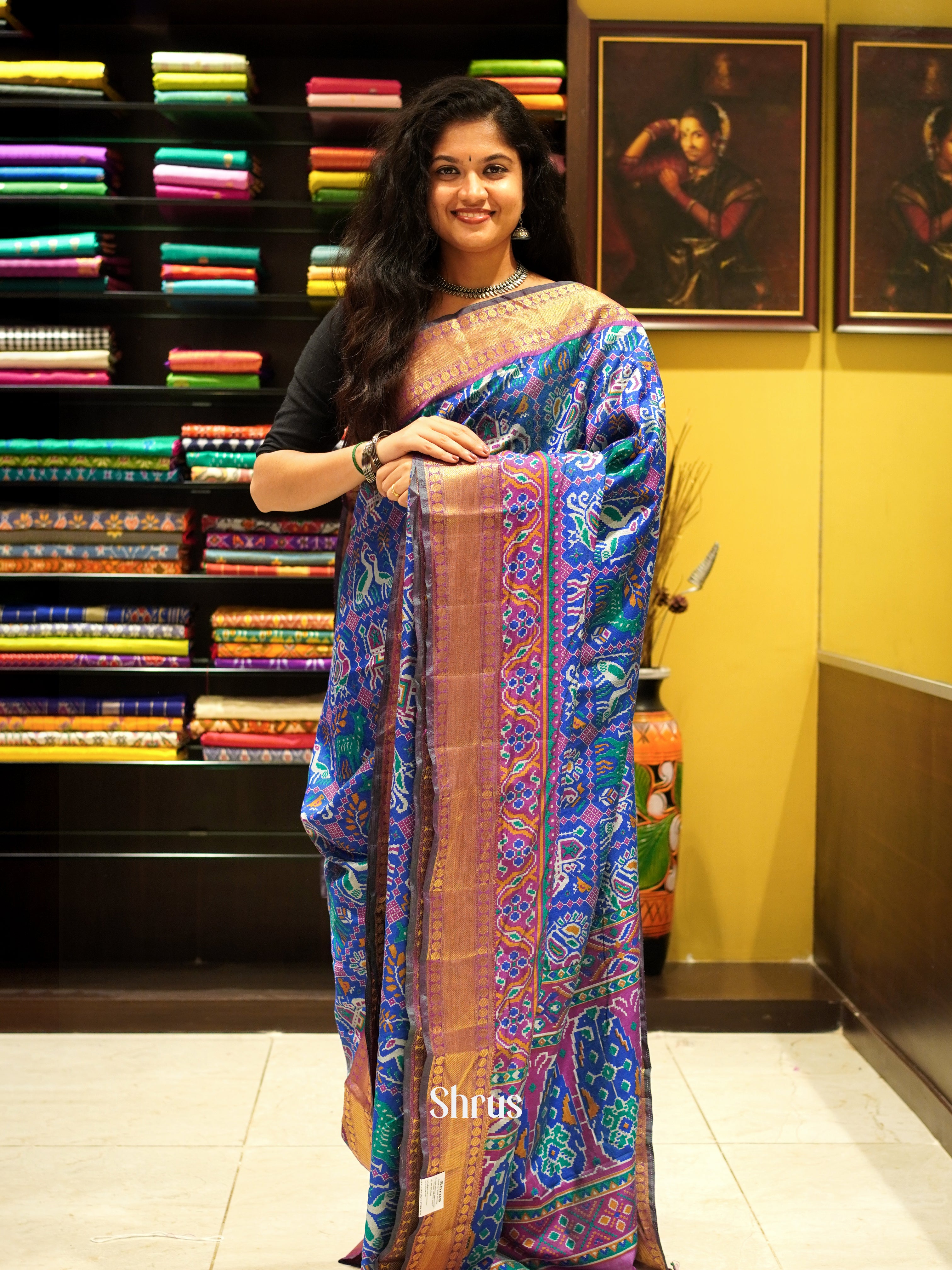 Blue & Purple - Semi Patola Saree - Shop on ShrusEternity.com