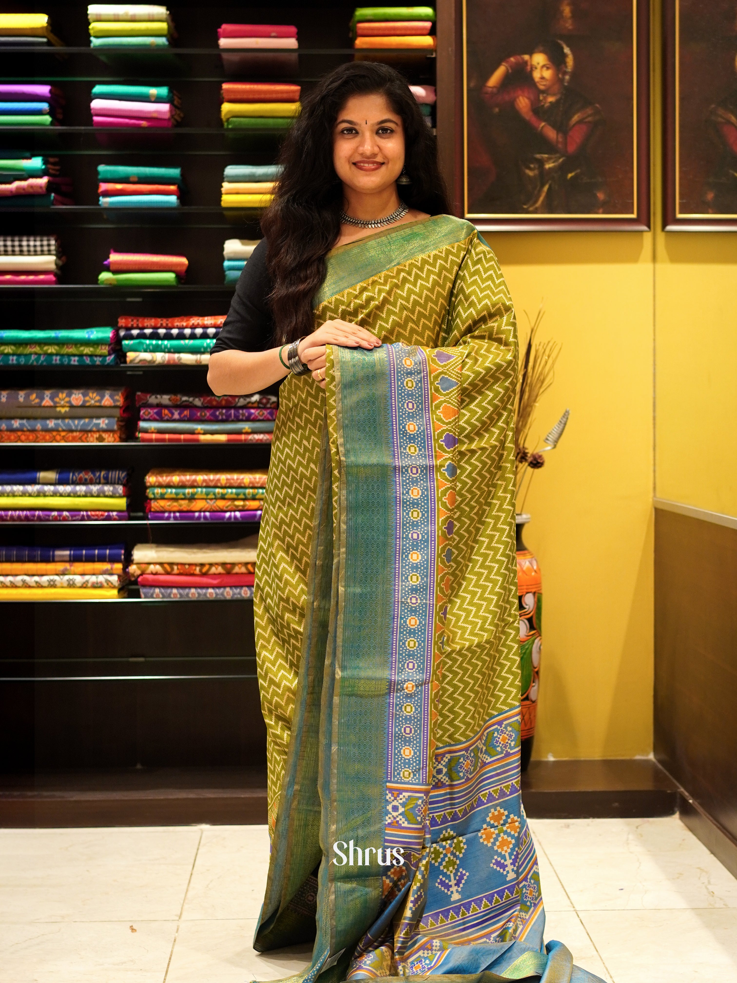 Green & Blue- Semi Patola Saree - Shop on ShrusEternity.com