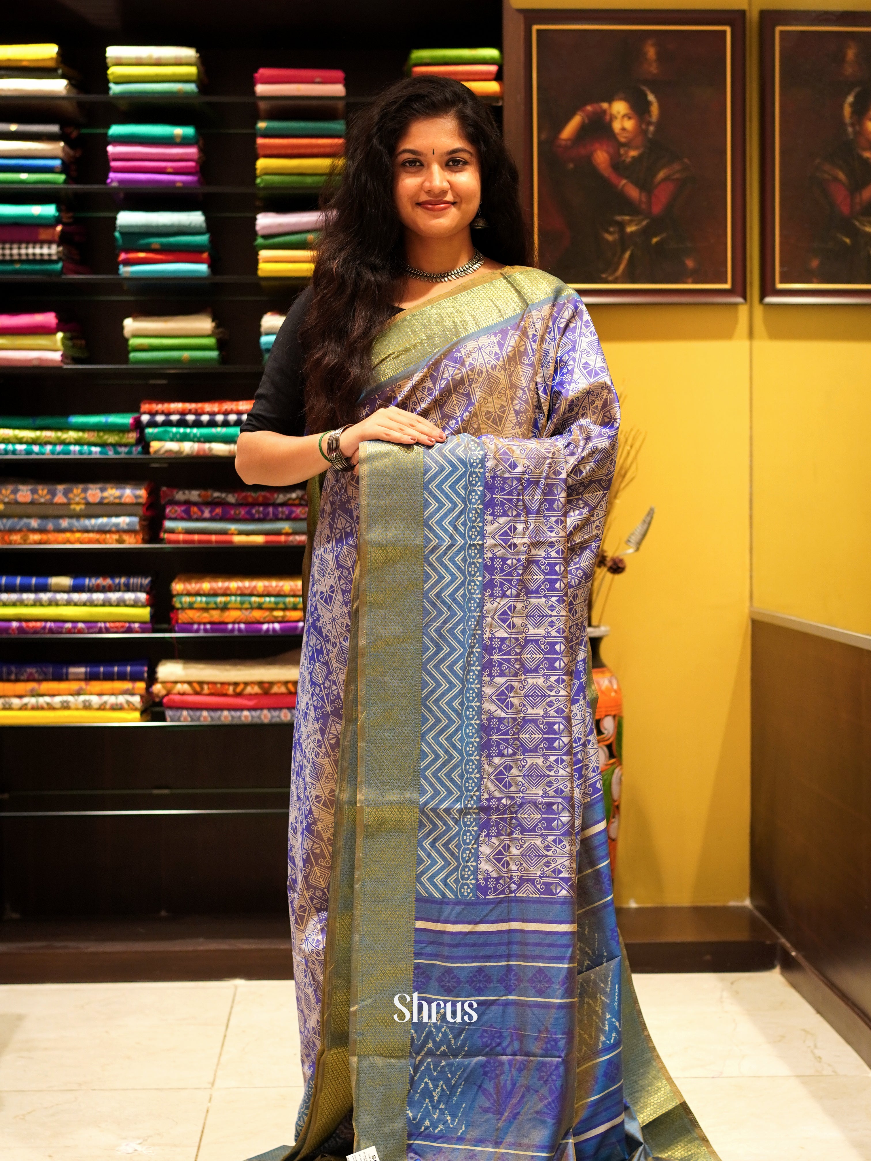 Purple & Grey - Semi Patola Saree - Shop on ShrusEternity.com