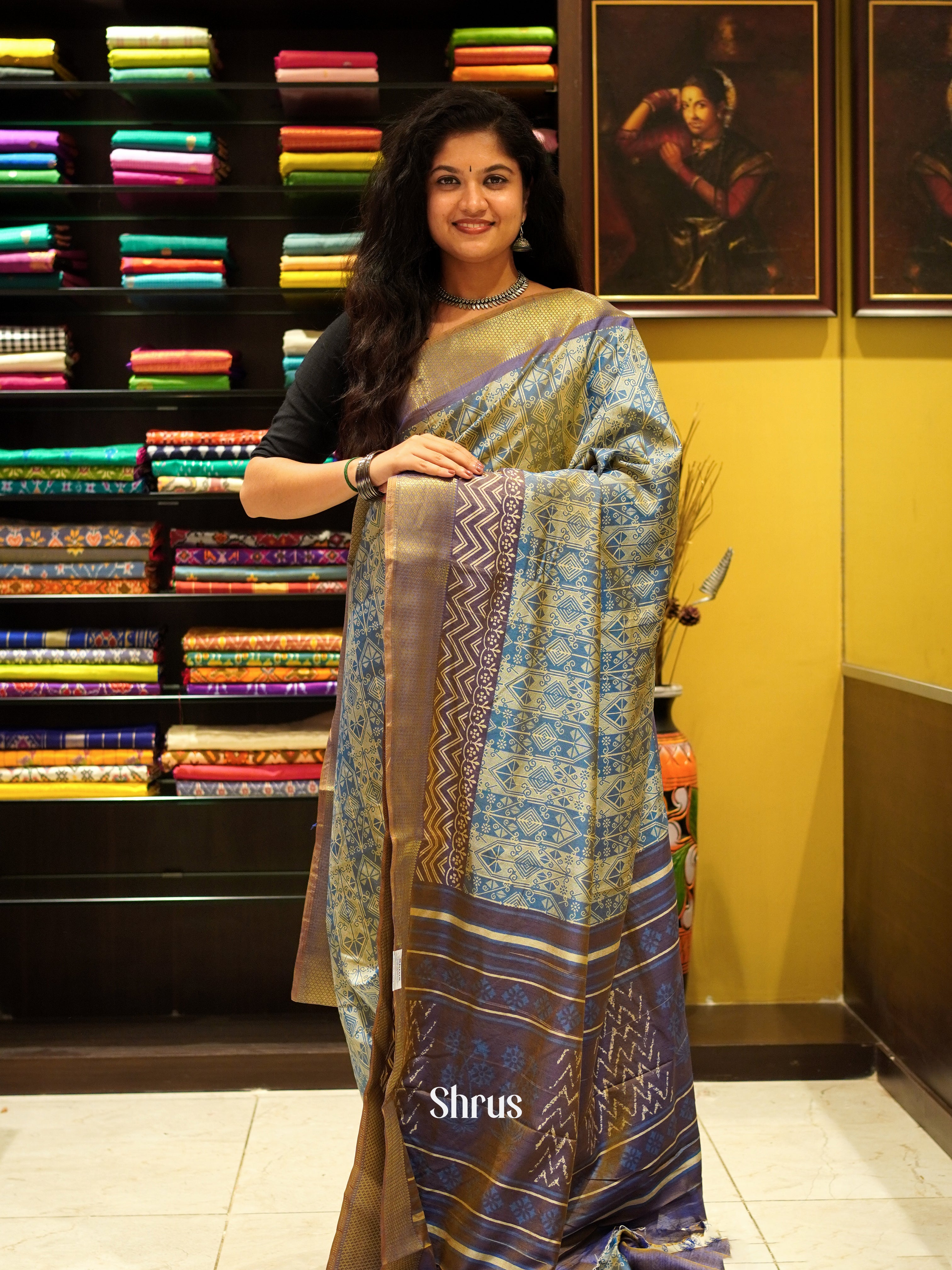 Blue & Brown - Semi Patola Saree - Shop on ShrusEternity.com