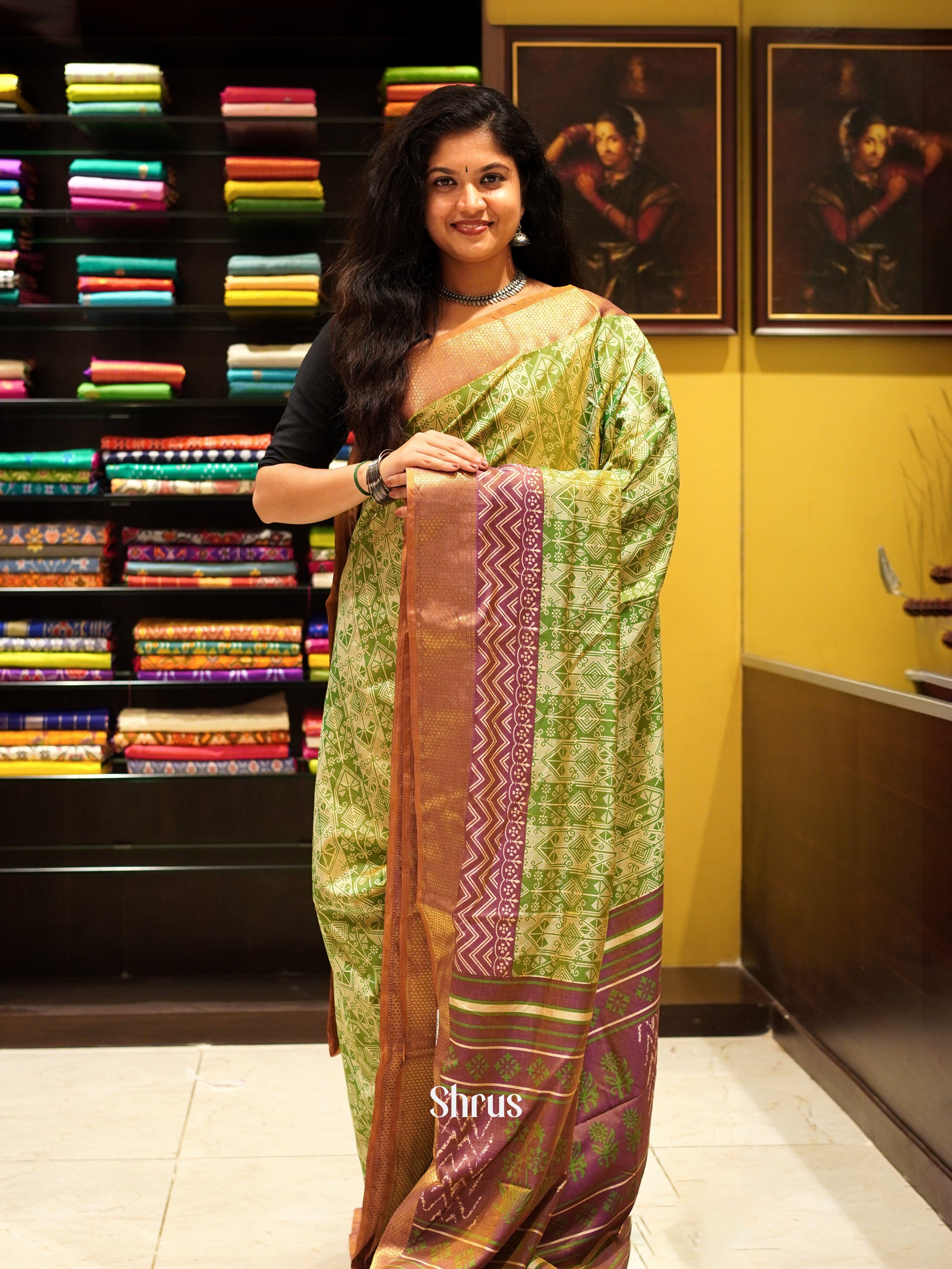 Green & Brown - Semi Patola Saree - Shop on ShrusEternity.com