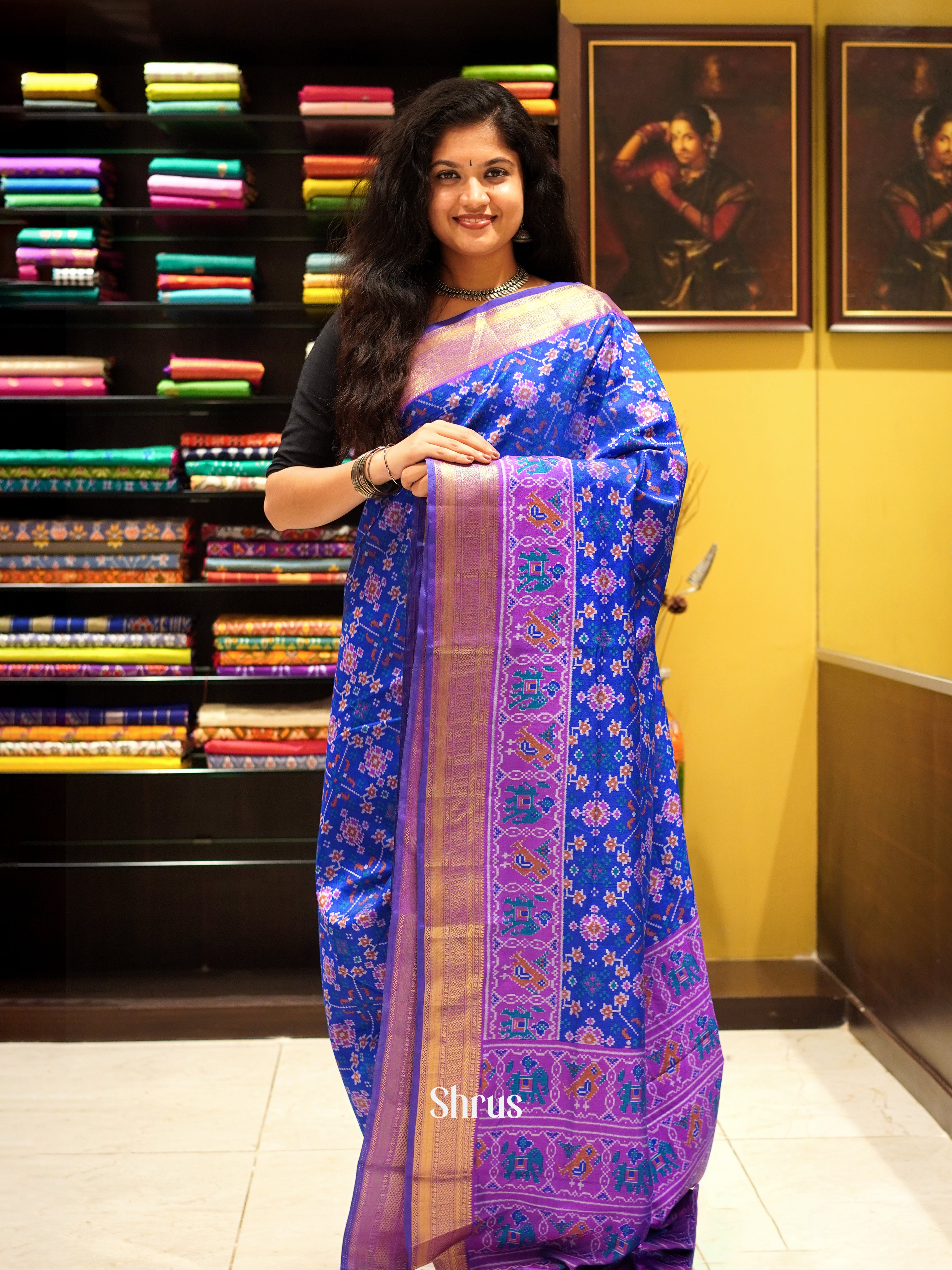 Blue & Purple - Semi Patola Saree - Shop on ShrusEternity.com
