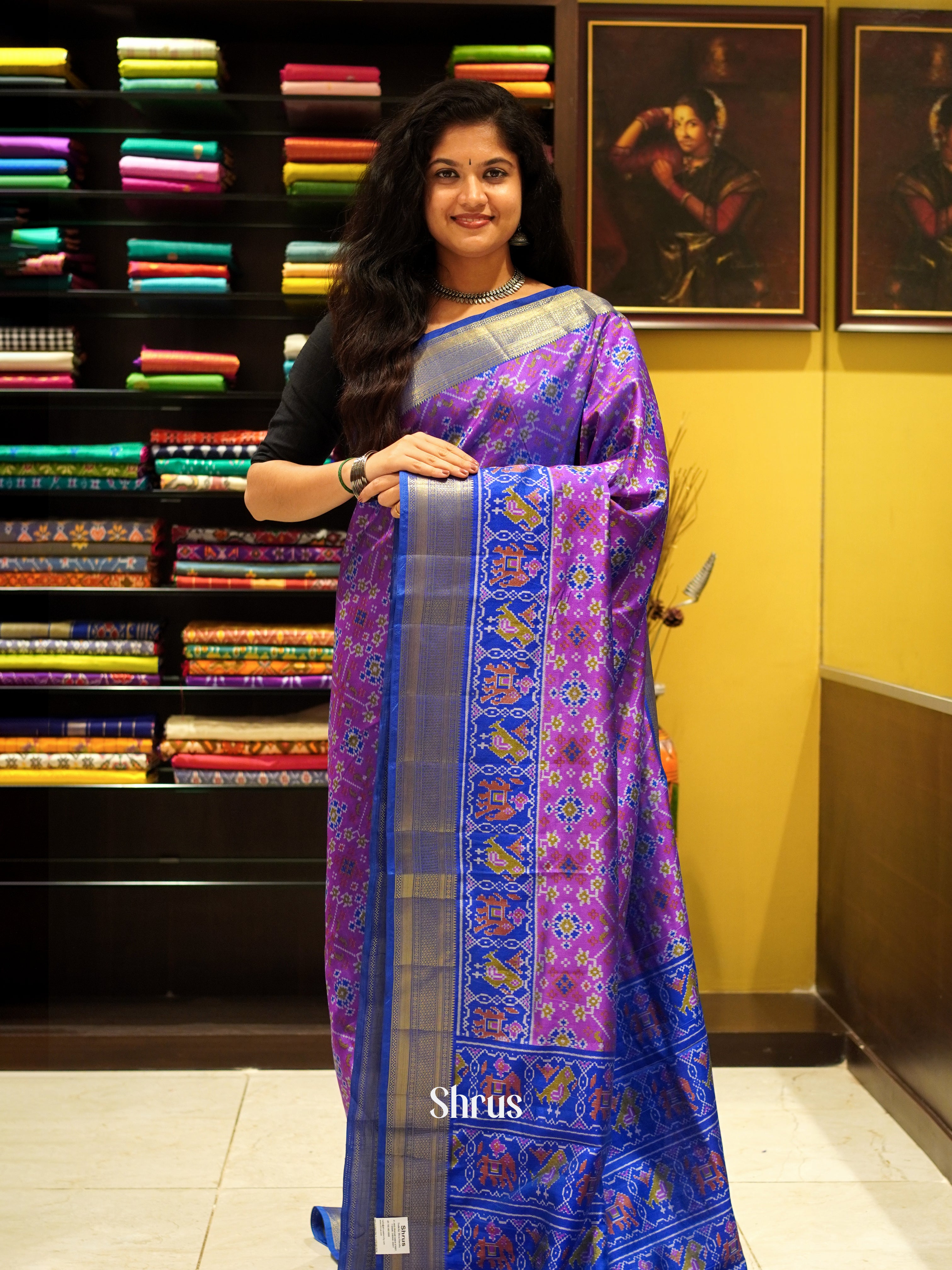 Purple & Blue - Semi Patola Saree - Shop on ShrusEternity.com