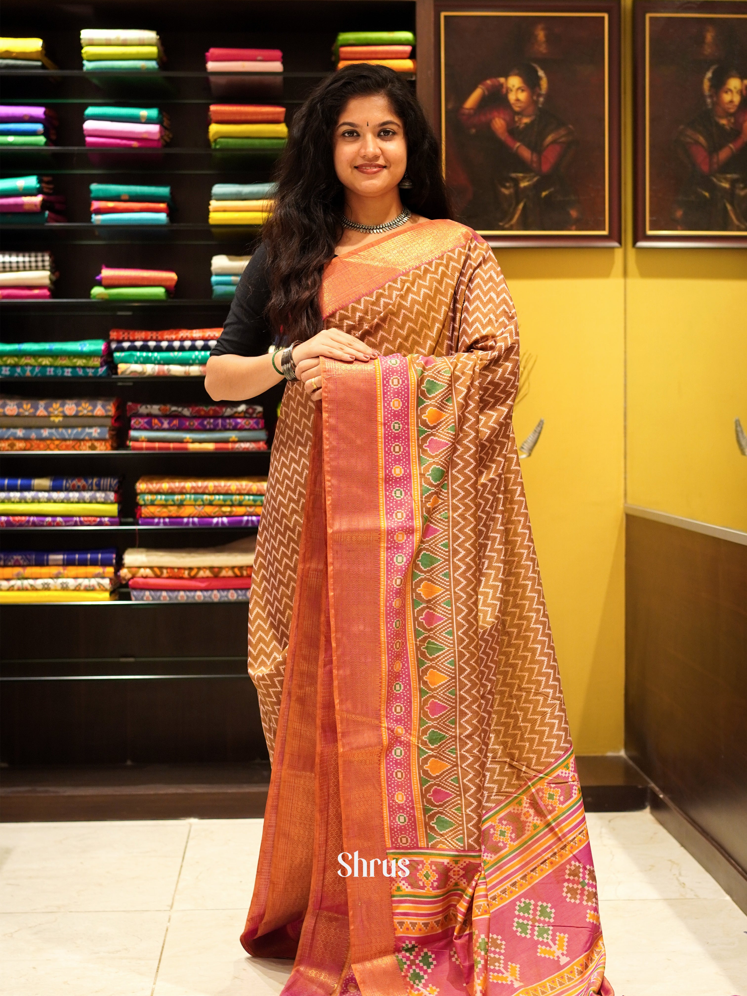 Brown & Brick - Semi Patola Saree - Shop on ShrusEternity.com