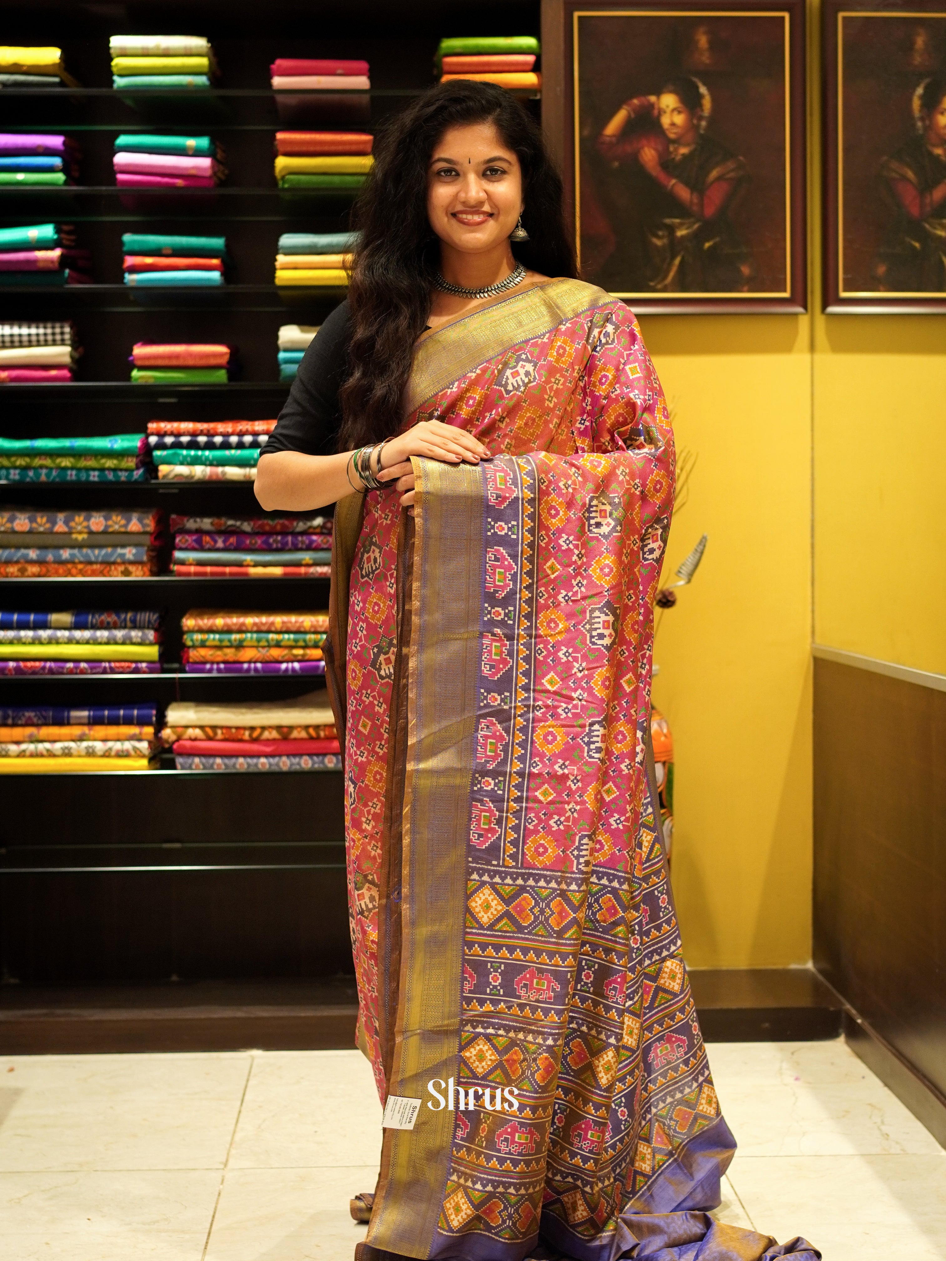 Pink & Purple- Semi Patola Saree - Shop on ShrusEternity.com