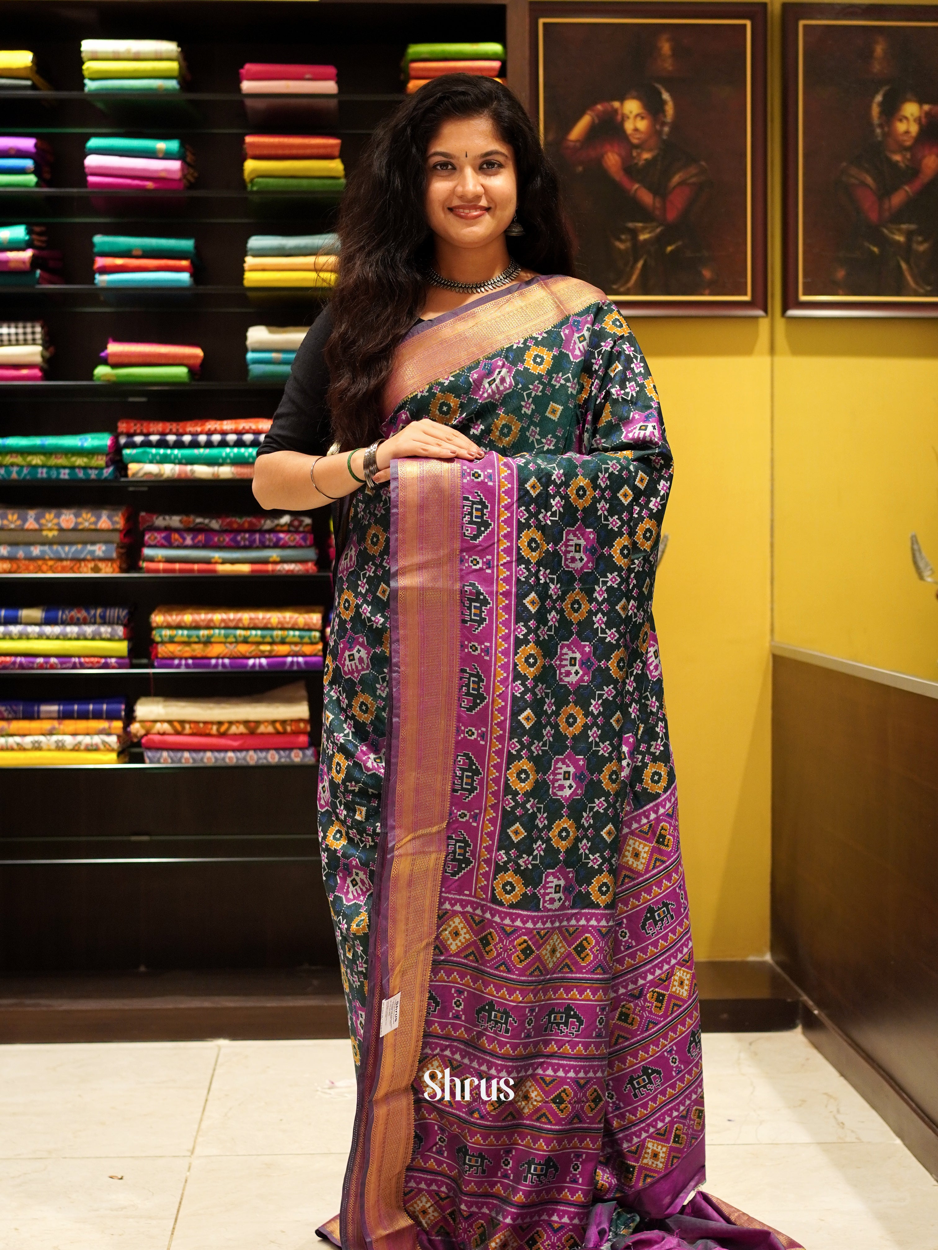 Green & Majenta- Semi Patola Saree - Shop on ShrusEternity.com