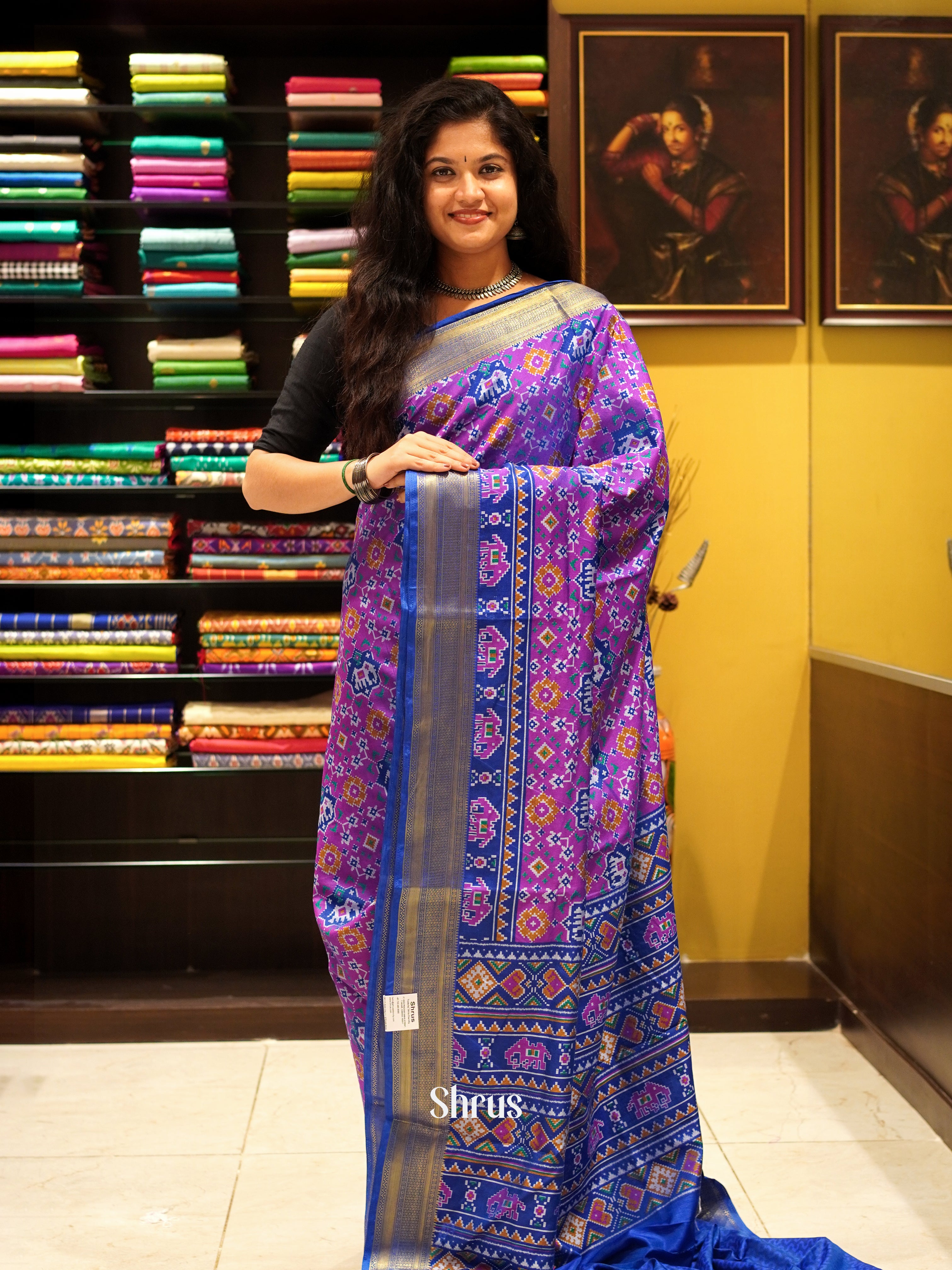 Purple & Blue - Semi Patola Saree - Shop on ShrusEternity.com