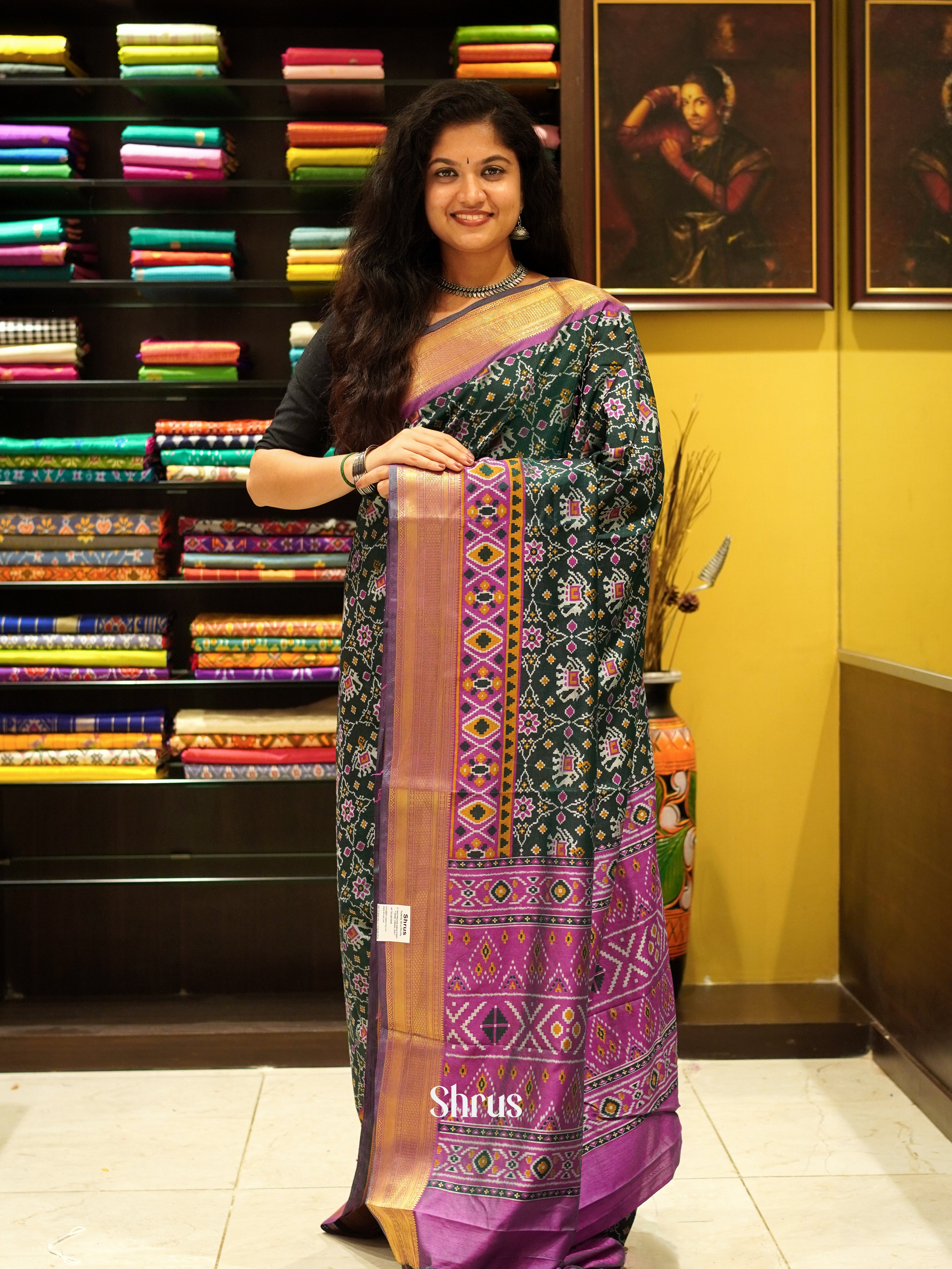 Green & Purple - Semi Patola Saree - Shop on ShrusEternity.com