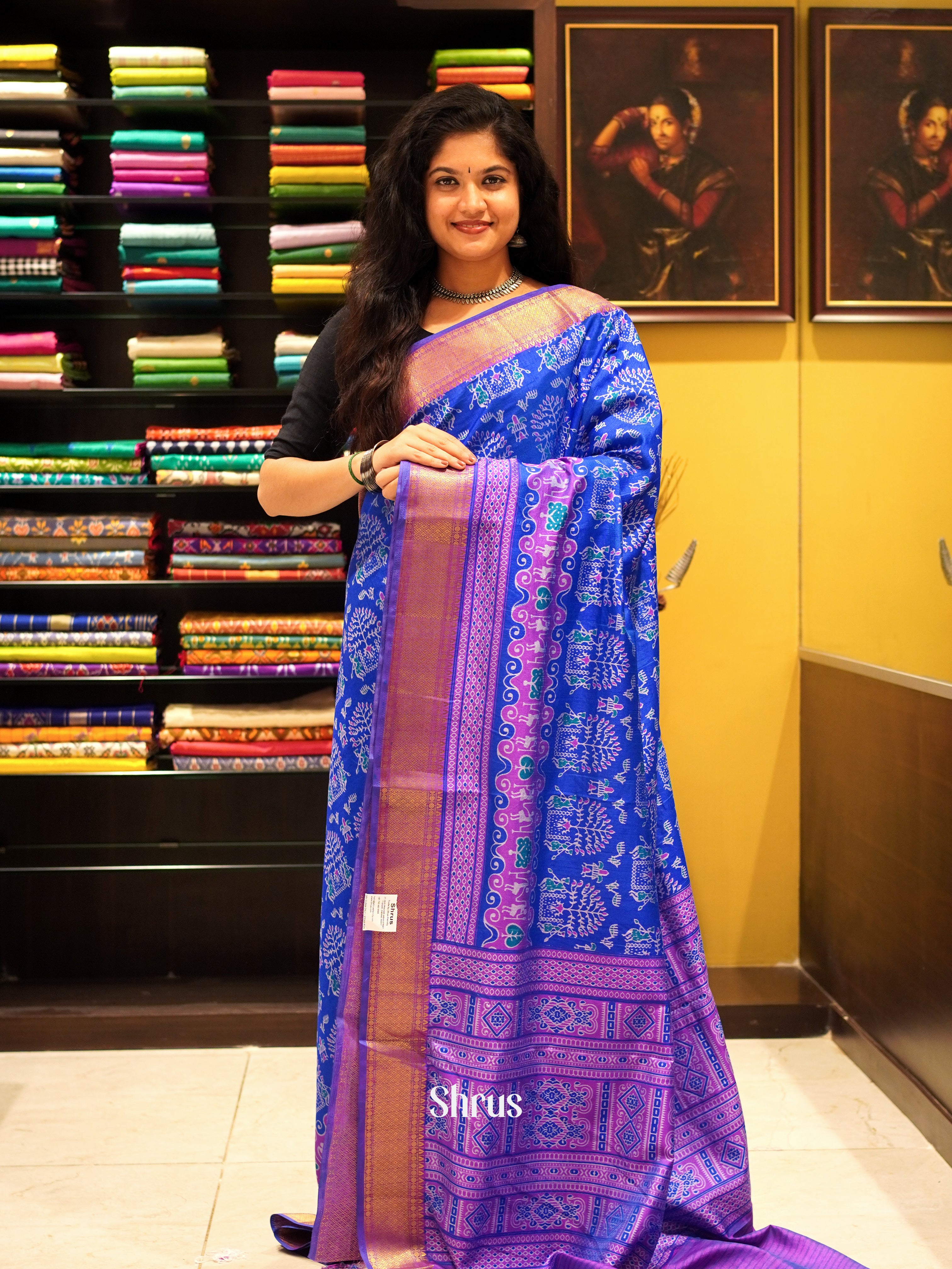 Blue & Purple - Semi Patola Saree - Shop on ShrusEternity.com
