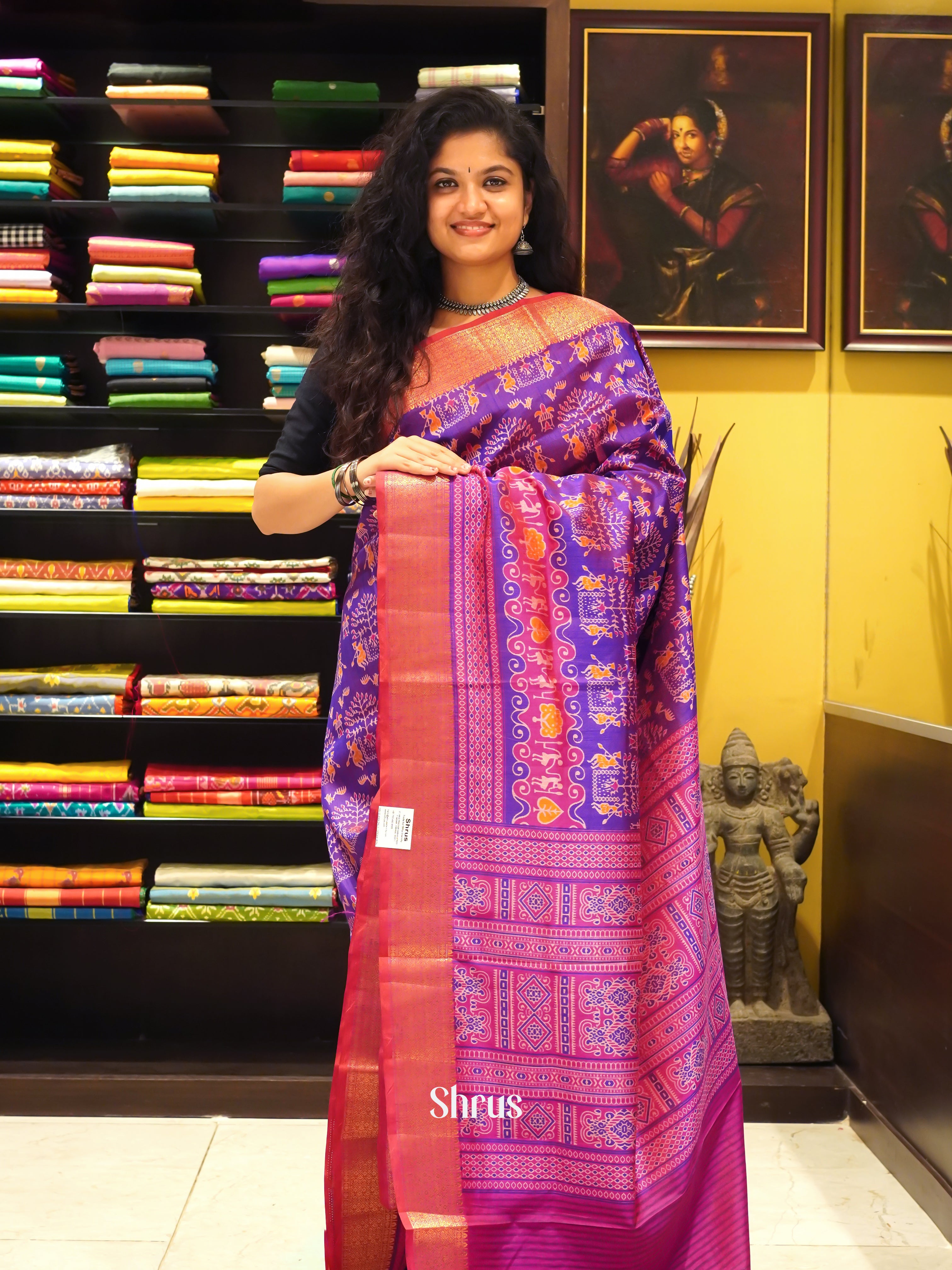 Purple & Pink - Semi Patola Saree - Shop on ShrusEternity.com