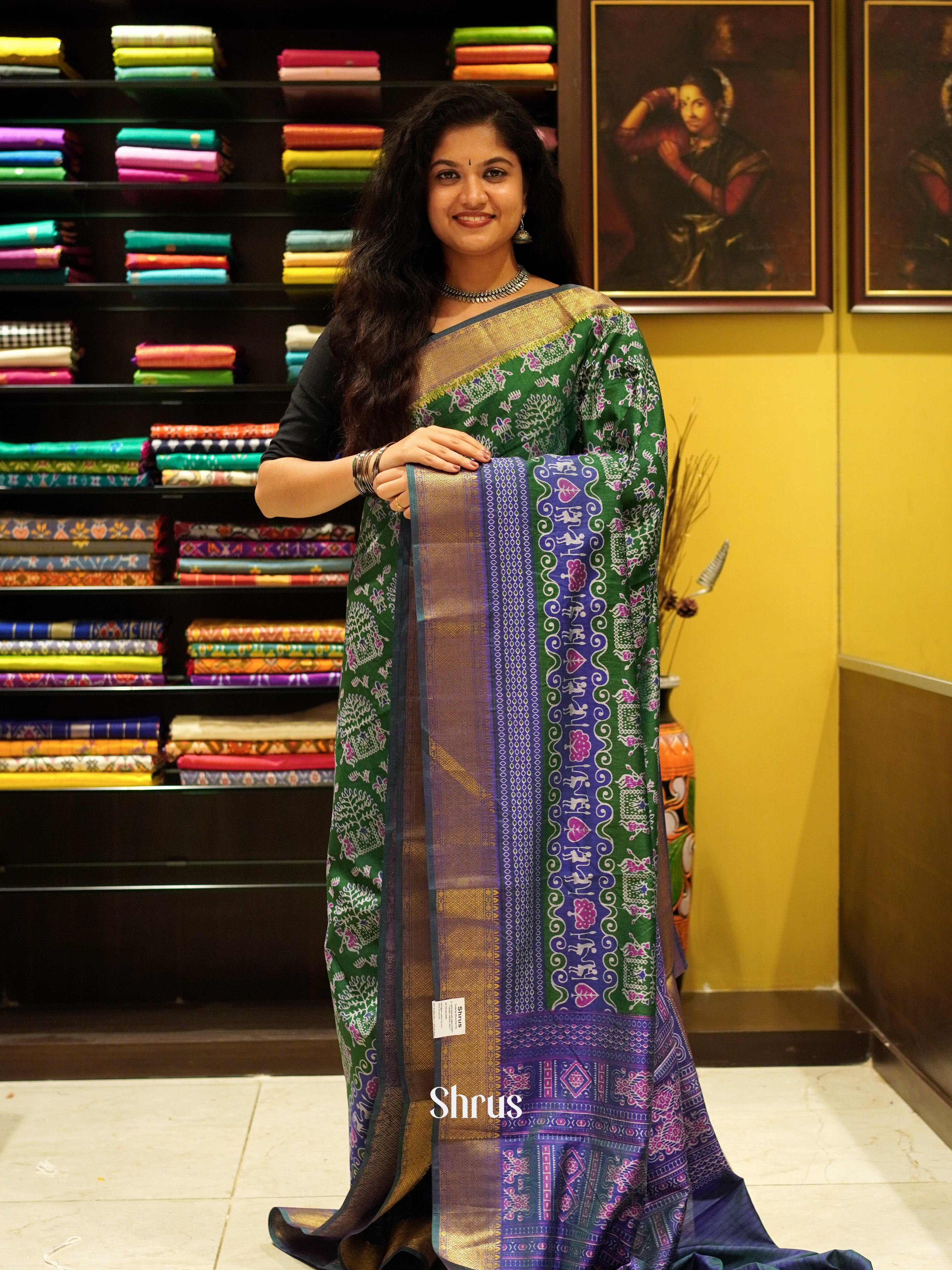 Green & Blue - Semi Patola Saree - Shop on ShrusEternity.com