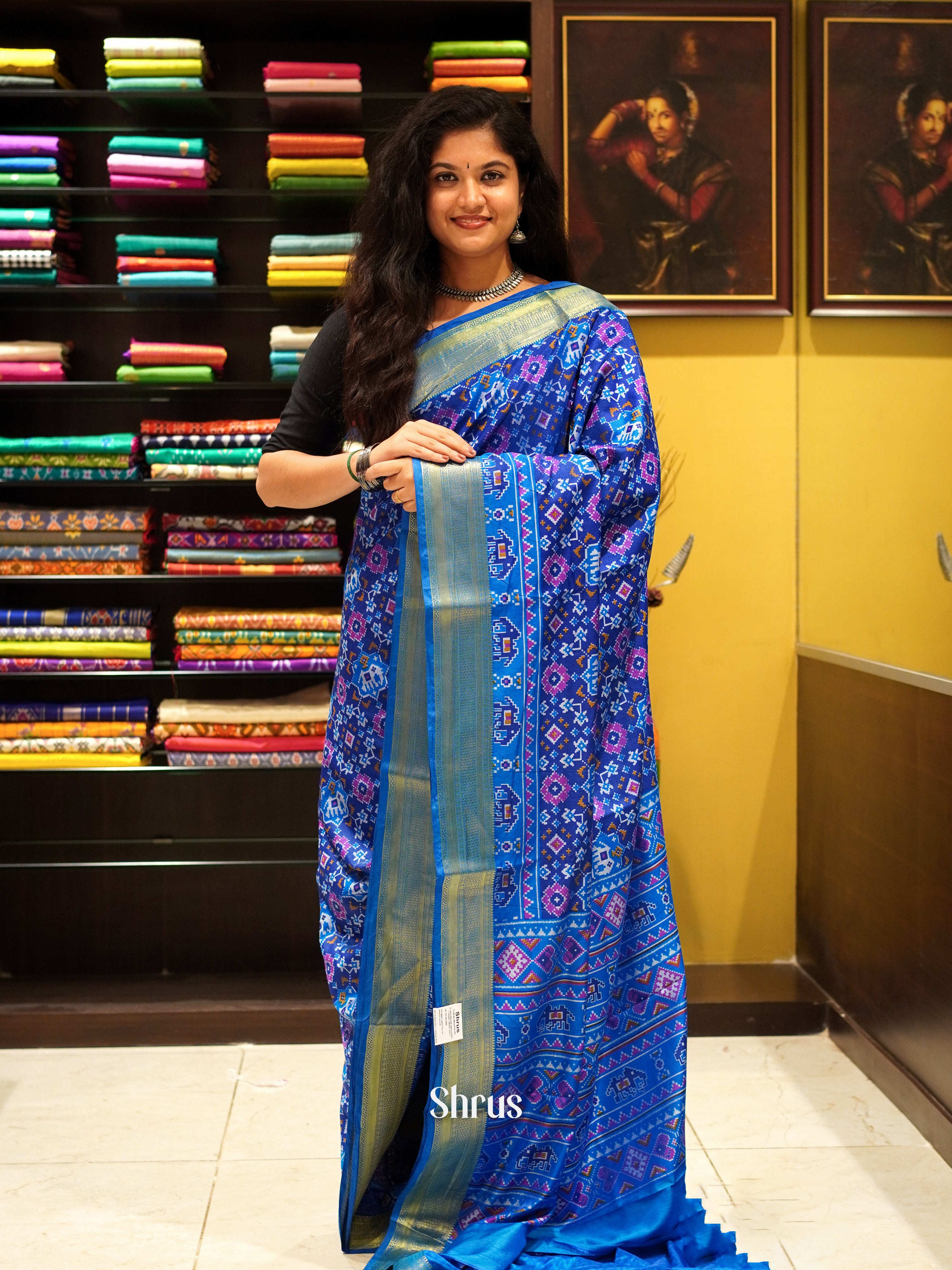 Blue - Semi Patola Saree - Shop on ShrusEternity.com