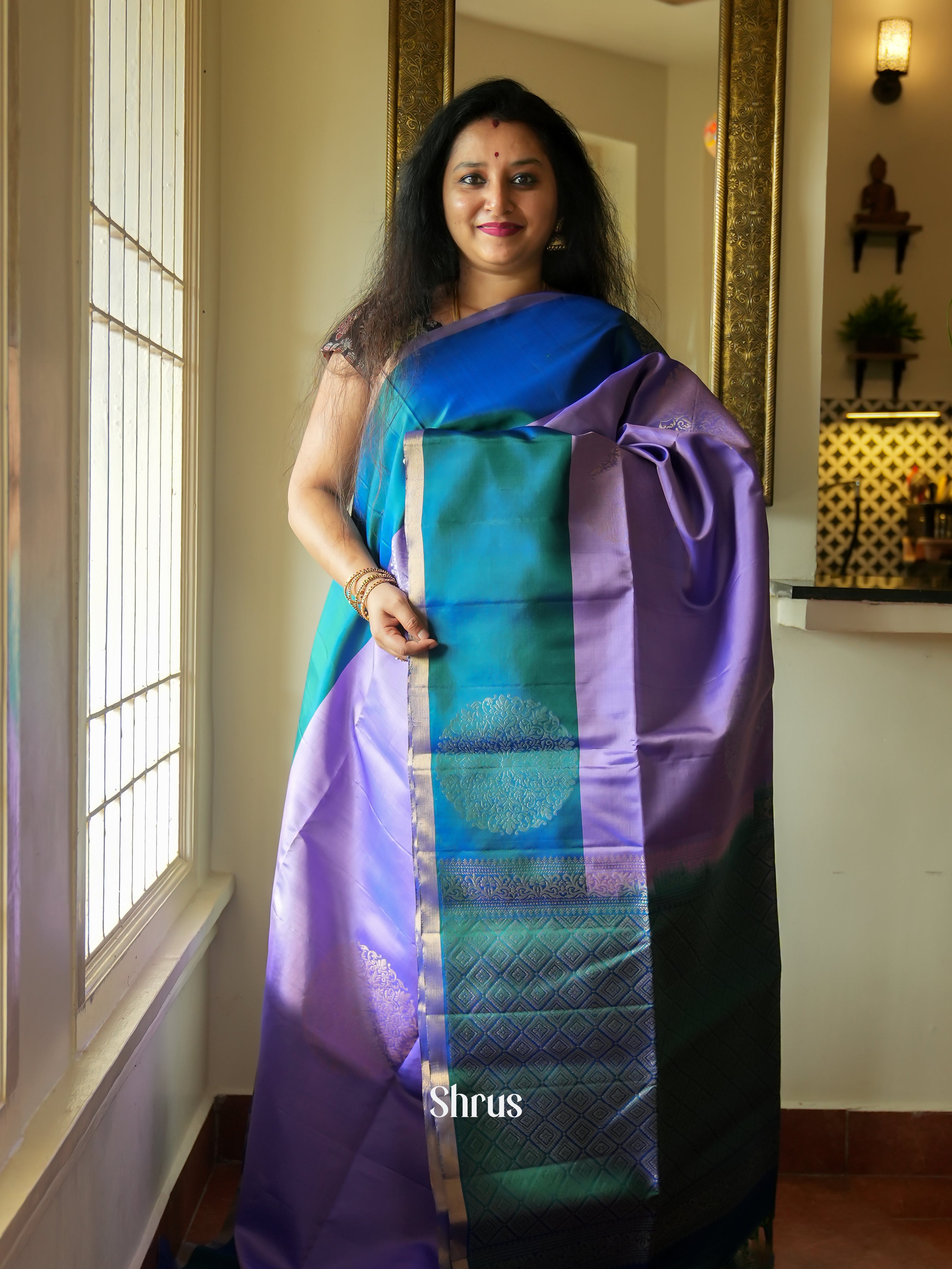Purple & Blue- Soft Silk Saree - Shop on ShrusEternity.com