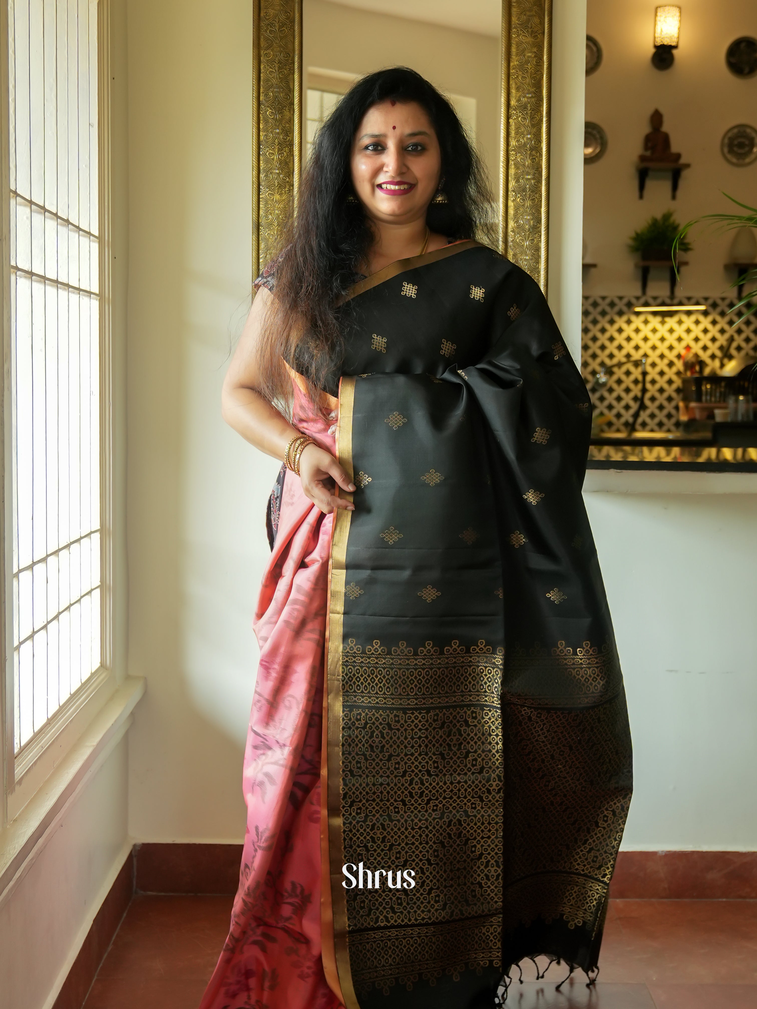 Black & Pink - Soft Silk Saree - Shop on ShrusEternity.com