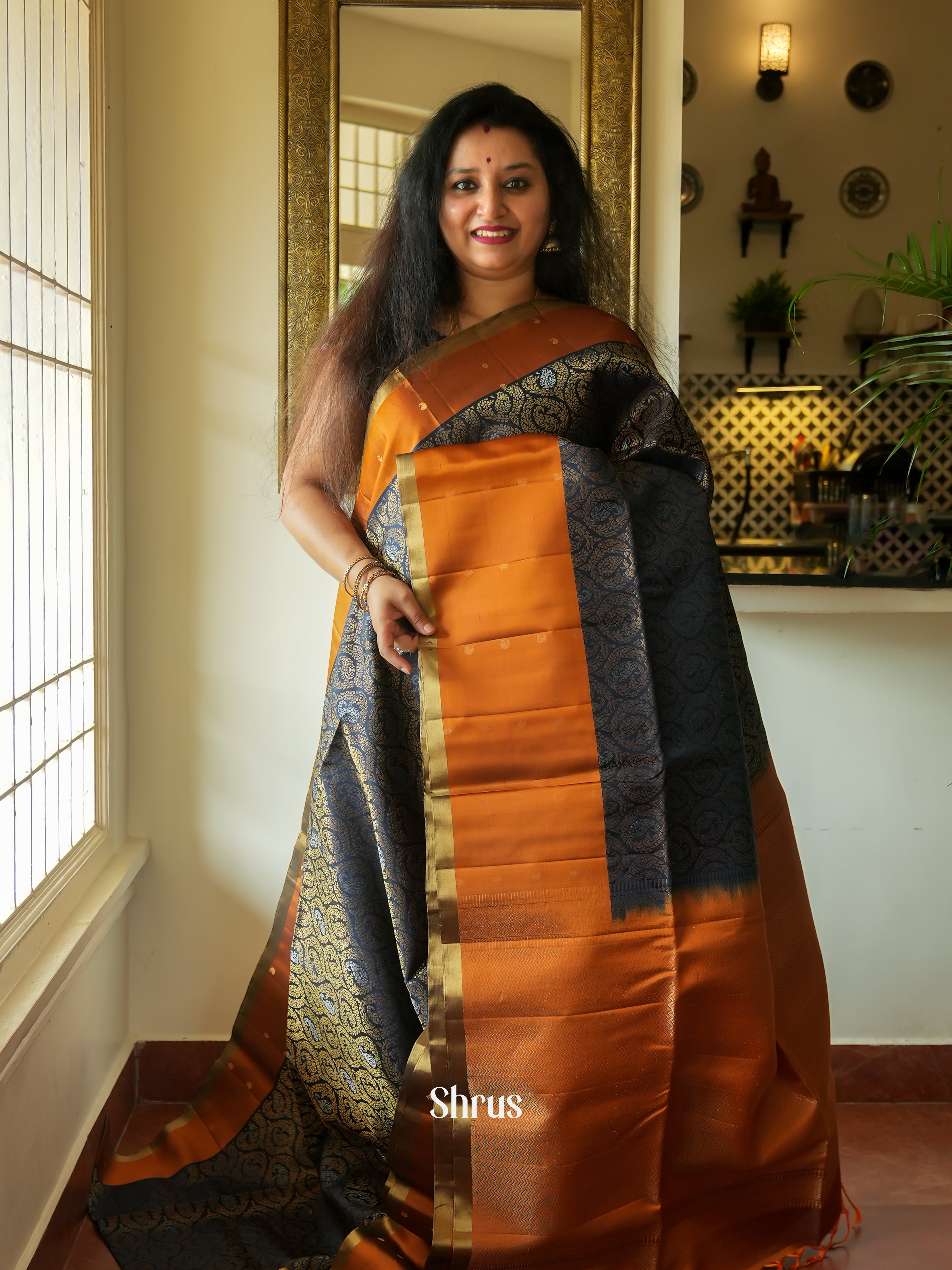 Blue & Brick - Soft Silk Saree - Shop on ShrusEternity.com