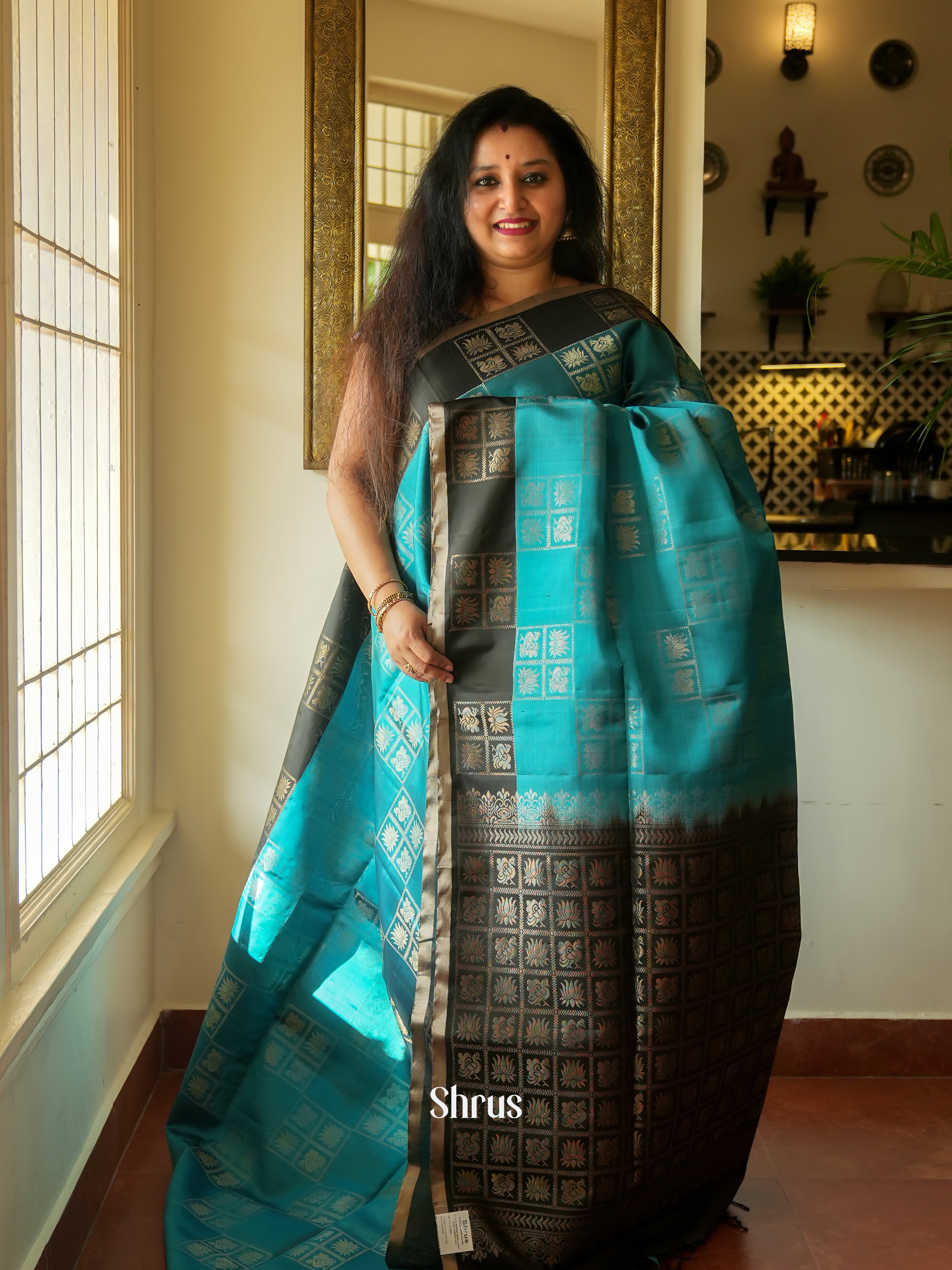 Blue & Black - Soft Silk Saree - Shop on ShrusEternity.com