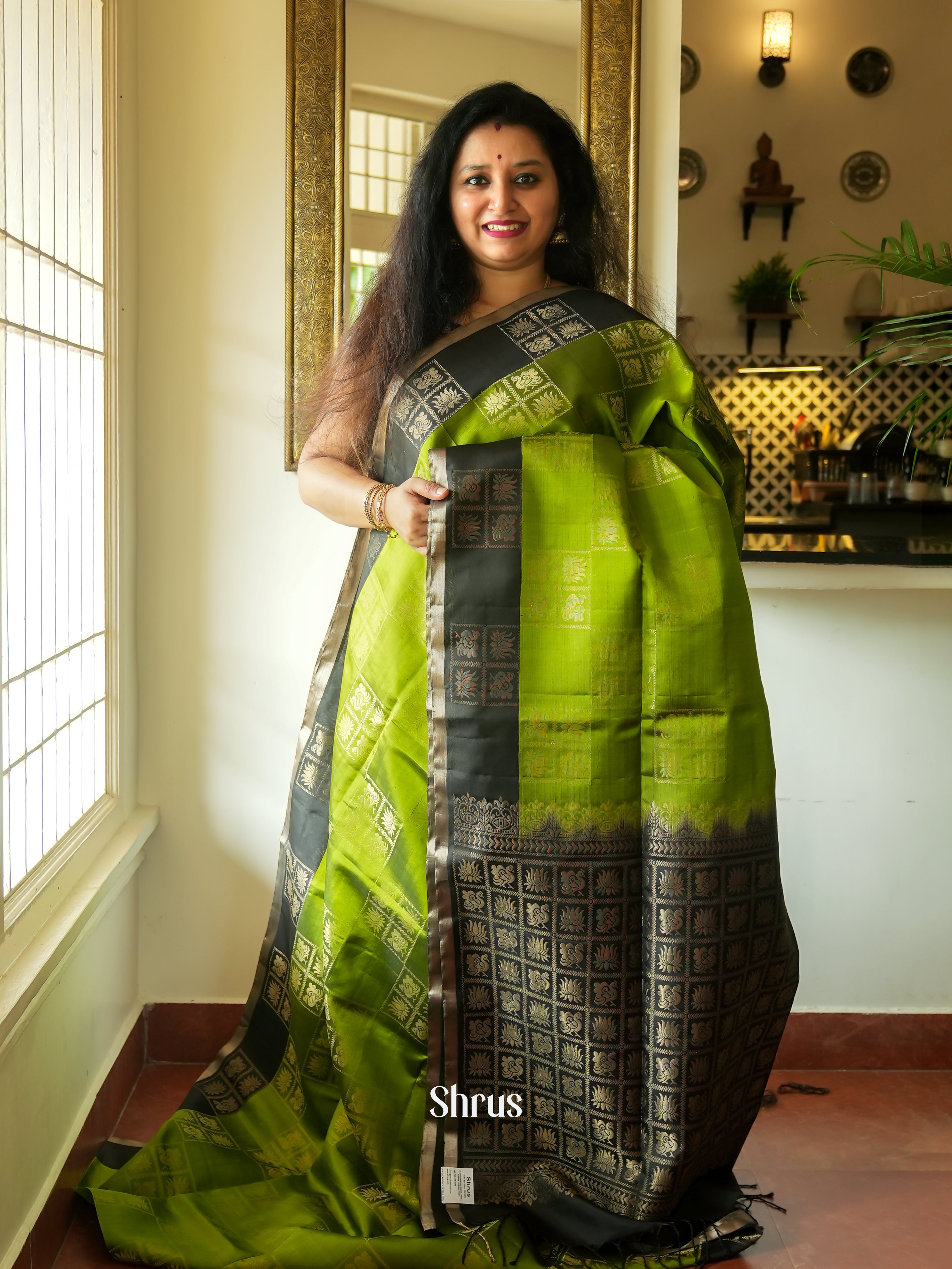Green & Black - Soft Silk Saree - Shop on ShrusEternity.com