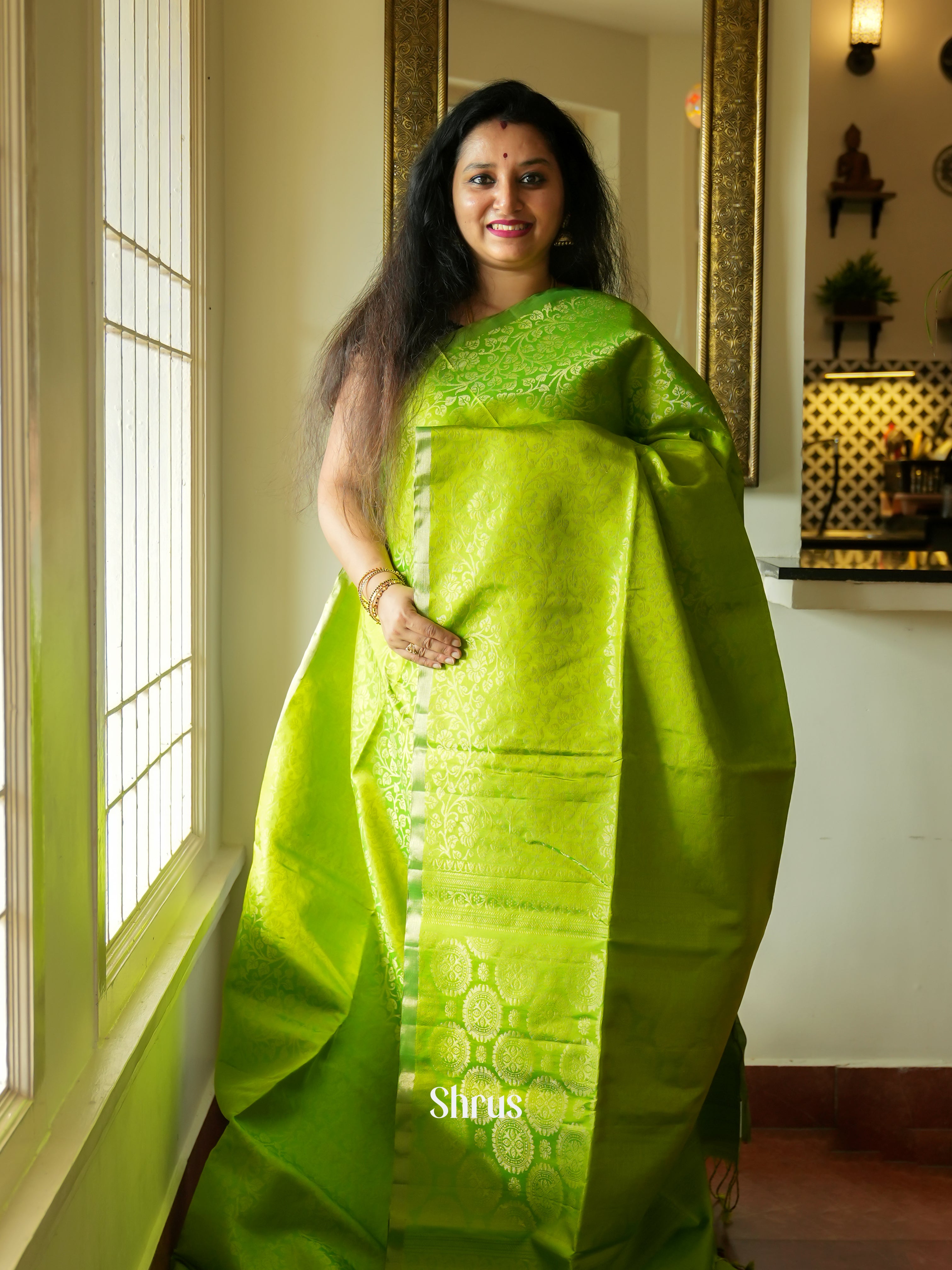Fluorescent Green (Single Tone)- Soft Silk Saree - Shop on ShrusEternity.com