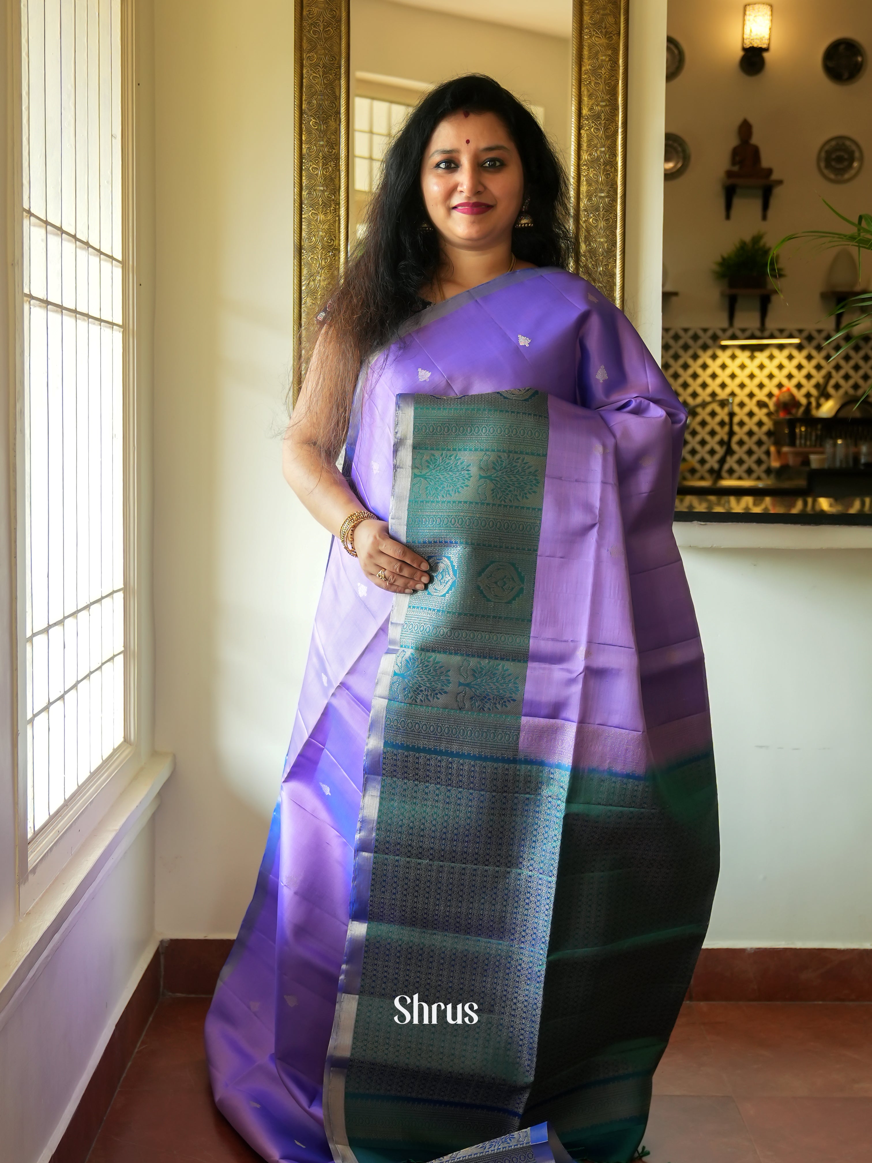 Purple & Blue - Soft Silk Saree - Shop on ShrusEternity.com