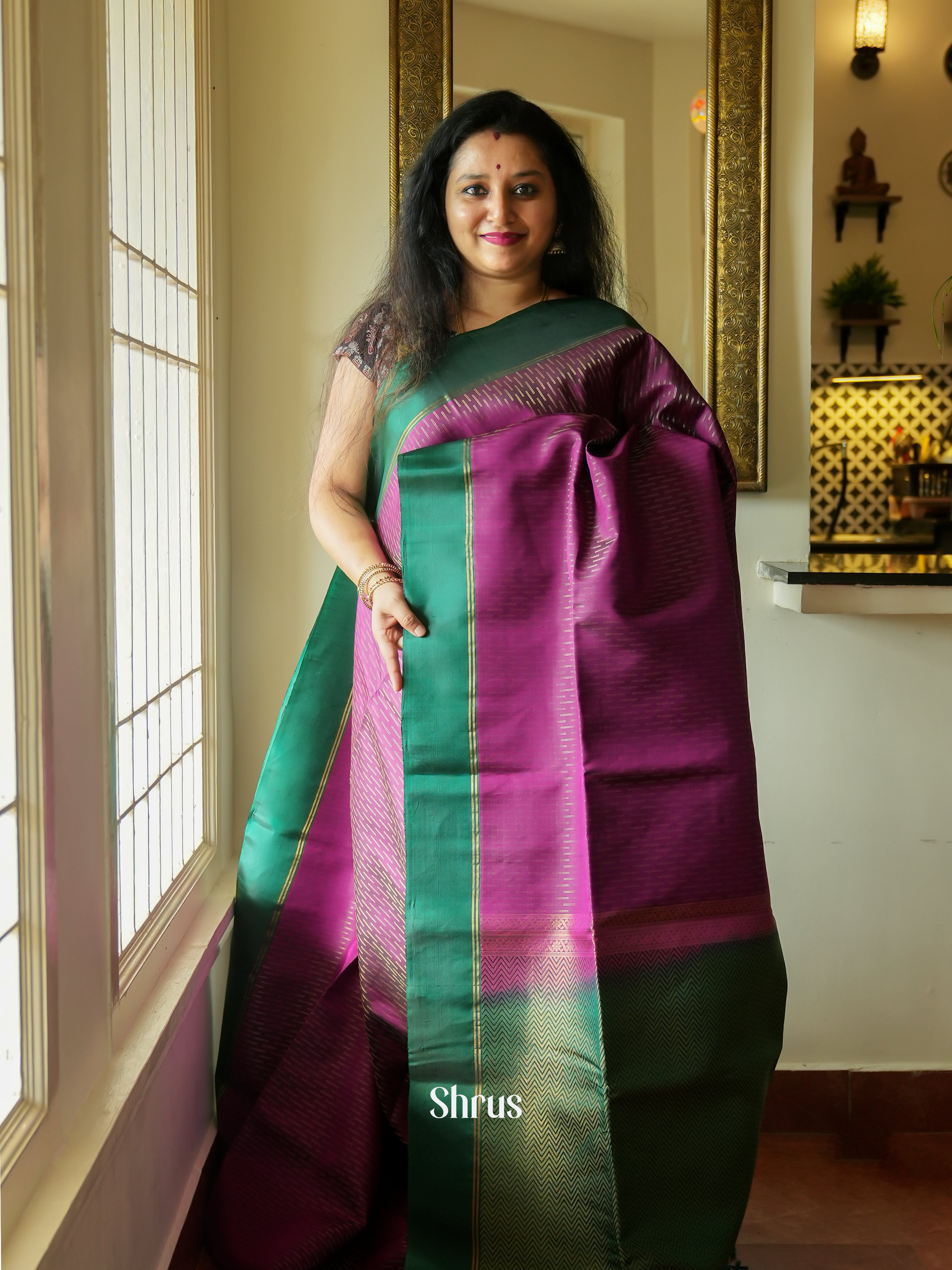 Purple & Green - Soft Silk Saree - Shop on ShrusEternity.com