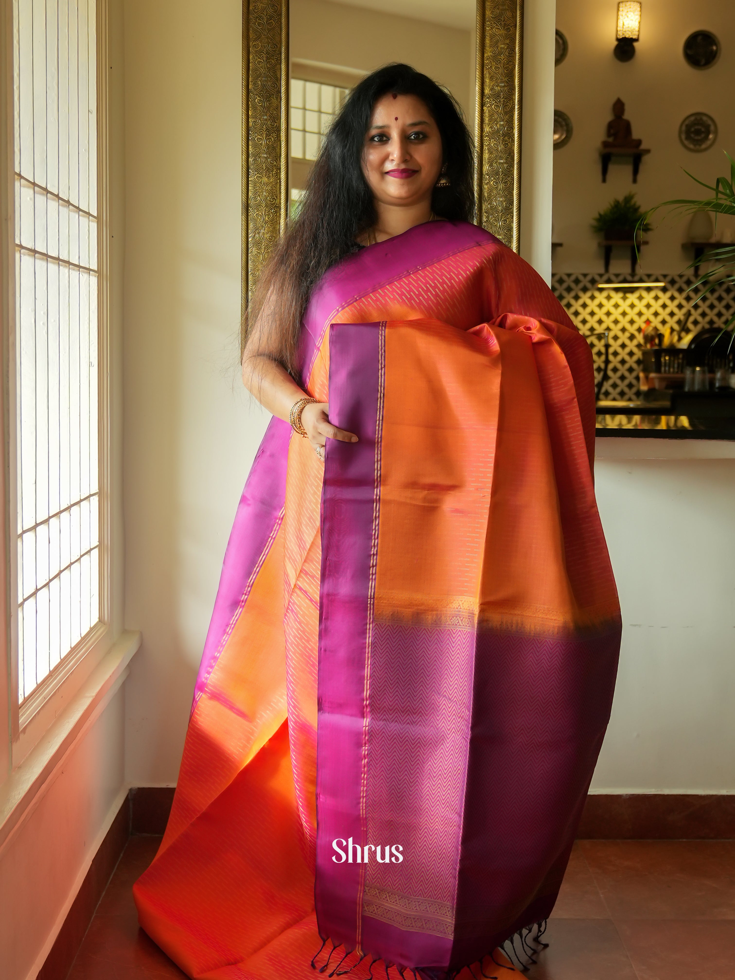 Orange & Purple - Soft Silk Saree - Shop on ShrusEternity.com