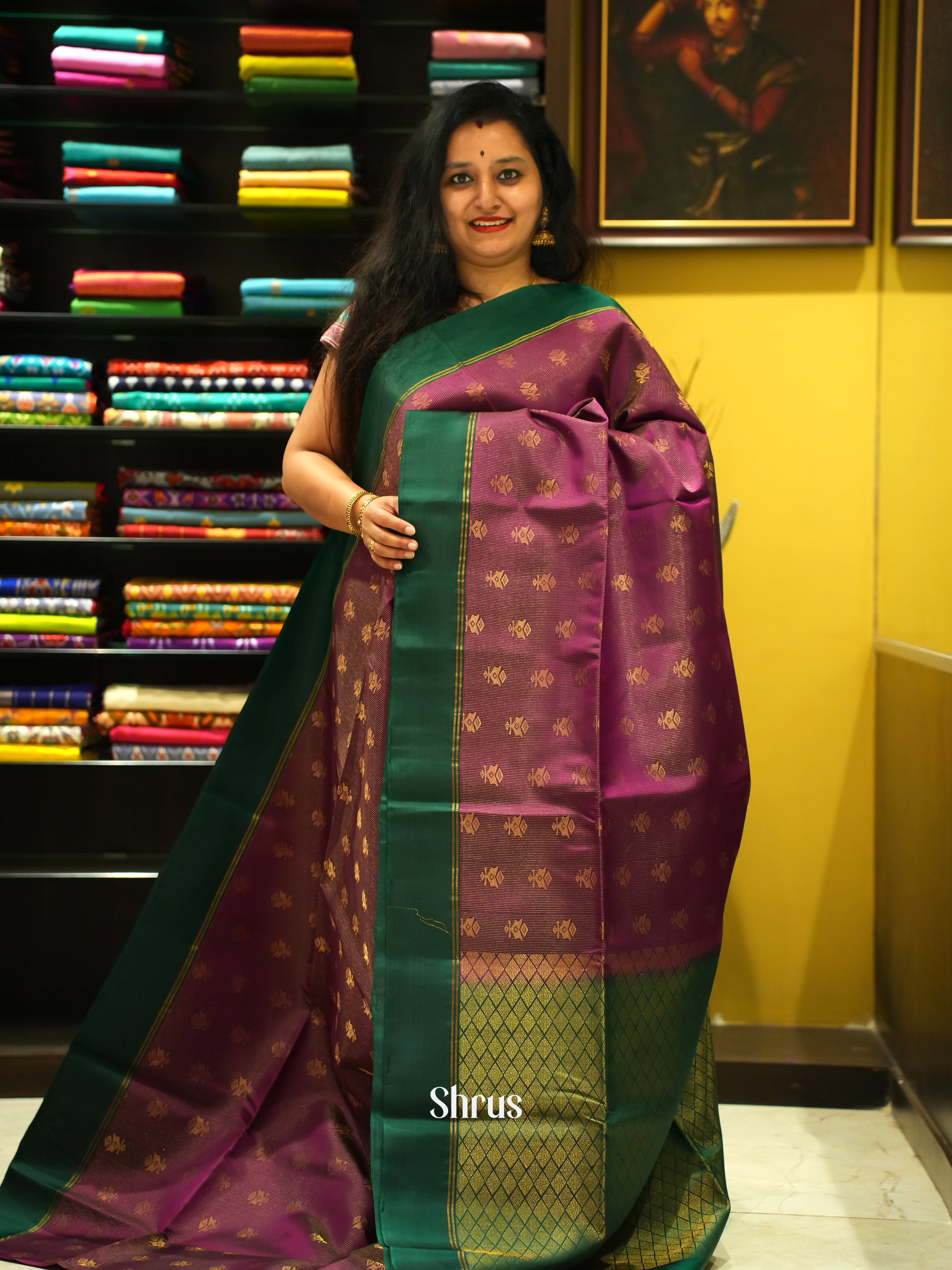 Purple & Green - Soft Silk Saree - Shop on ShrusEternity.com