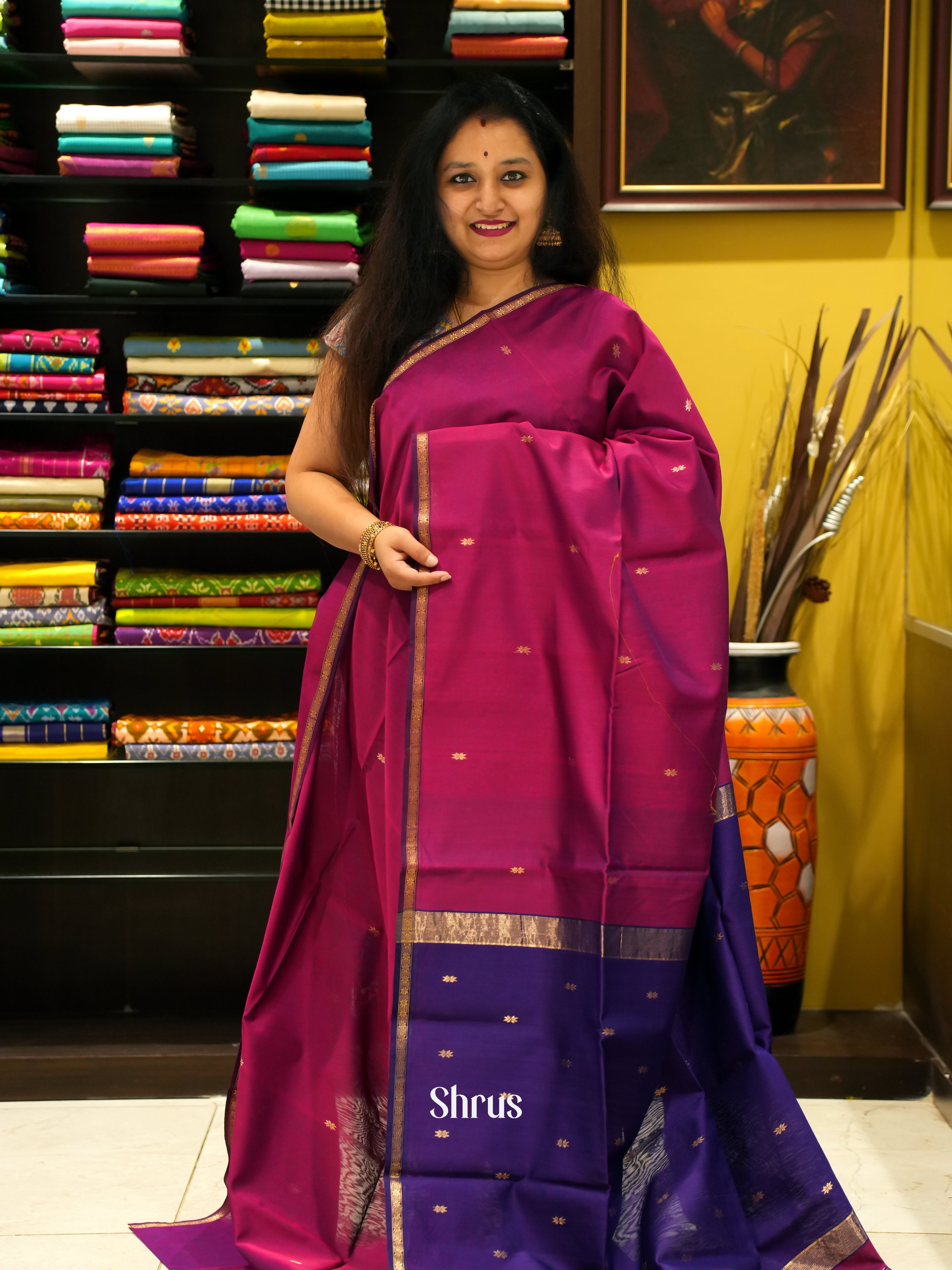 Majenta & Violet - Maheshwari silkcotton Saree - Shop on ShrusEternity.com