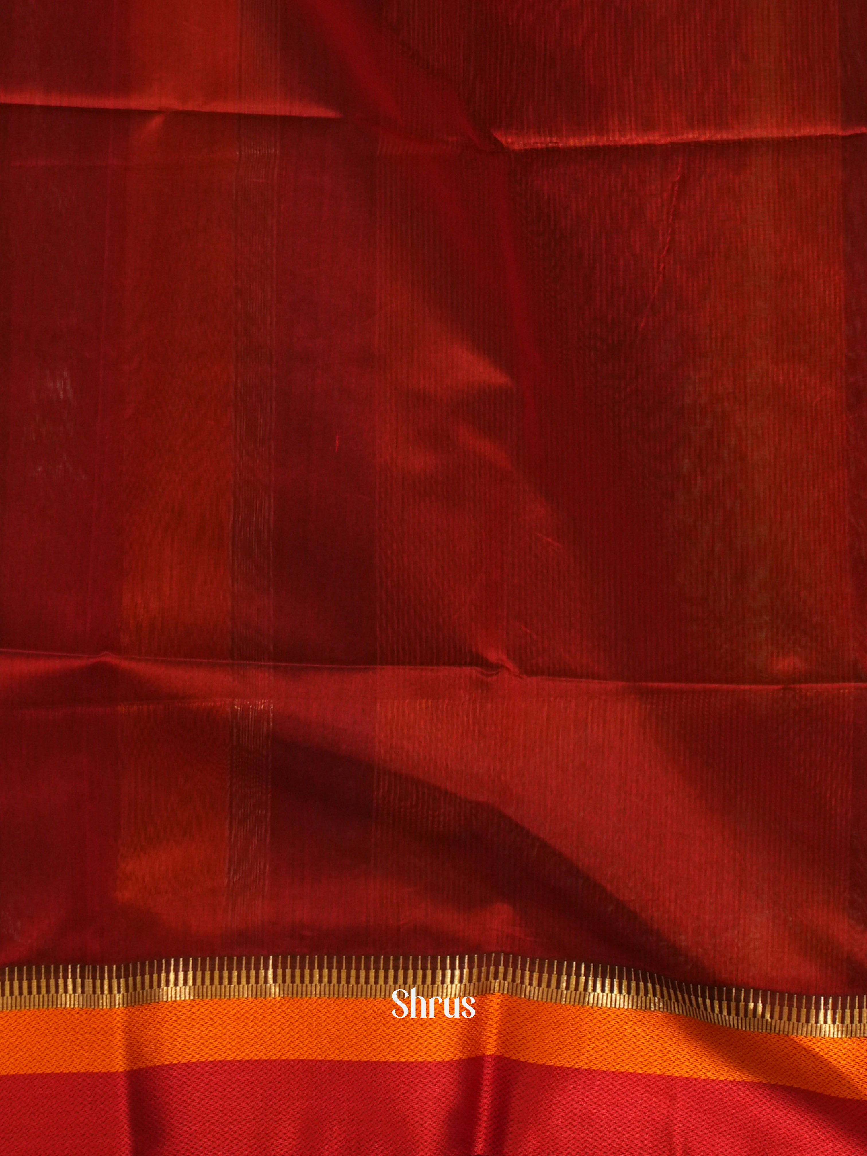 Wine & Red - Maheshwari silkcotton Saree - Shop on ShrusEternity.com