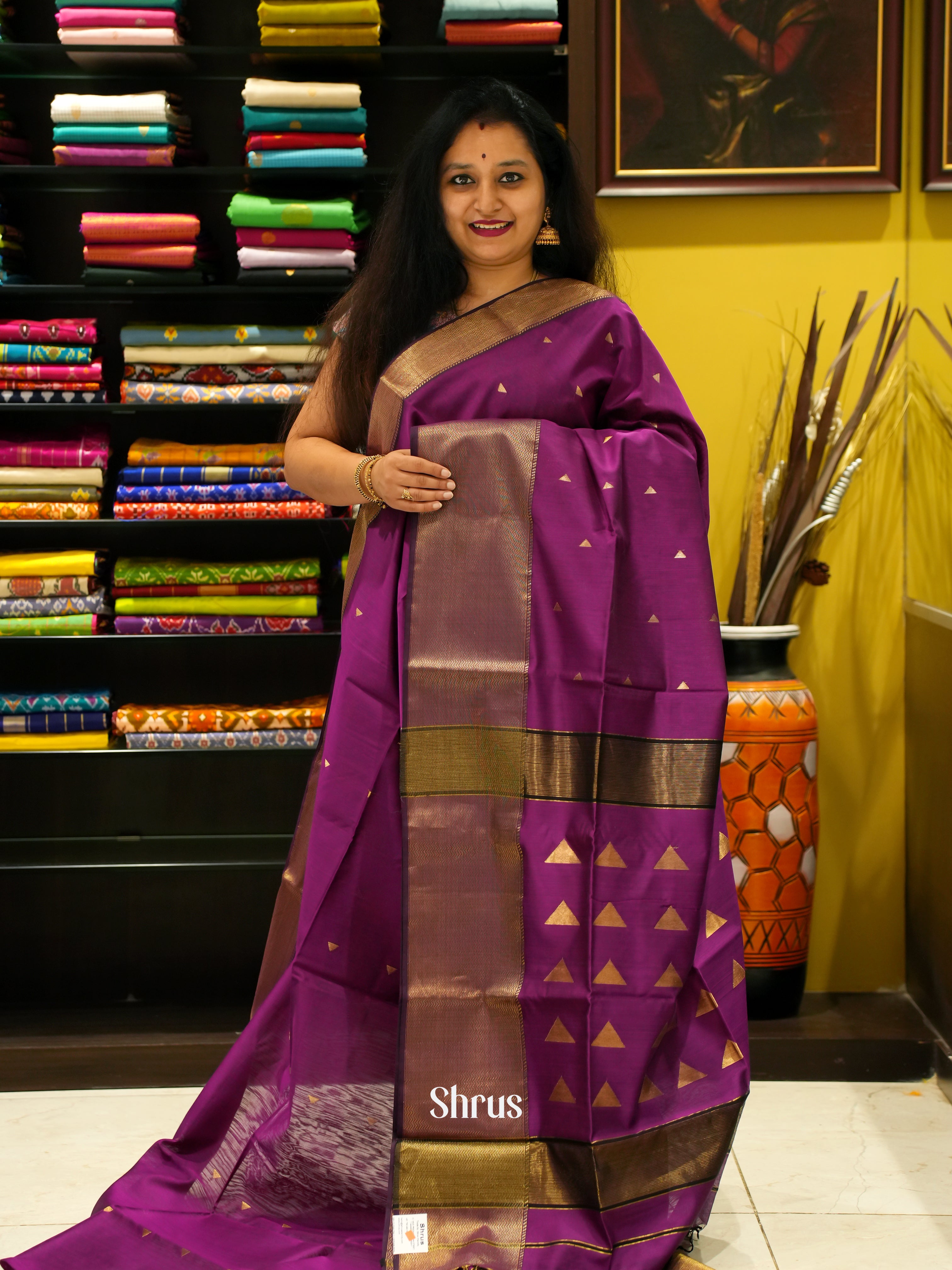 Purple(Single tone) - Maheshwari silkcotton Saree - Shop on ShrusEternity.com