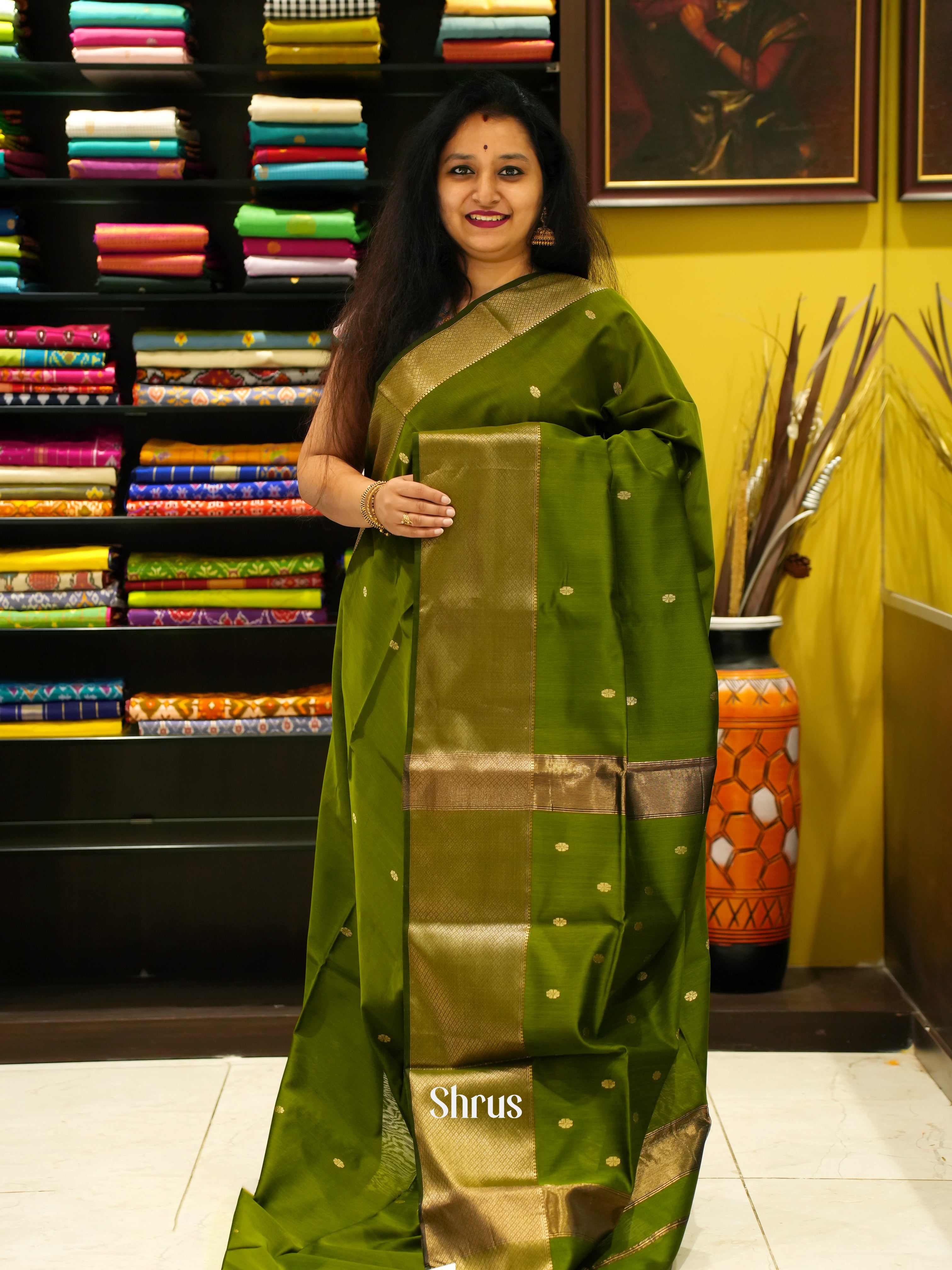 Green(Single Tone) - Maheshwari silkcotton Saree - Shop on ShrusEternity.com