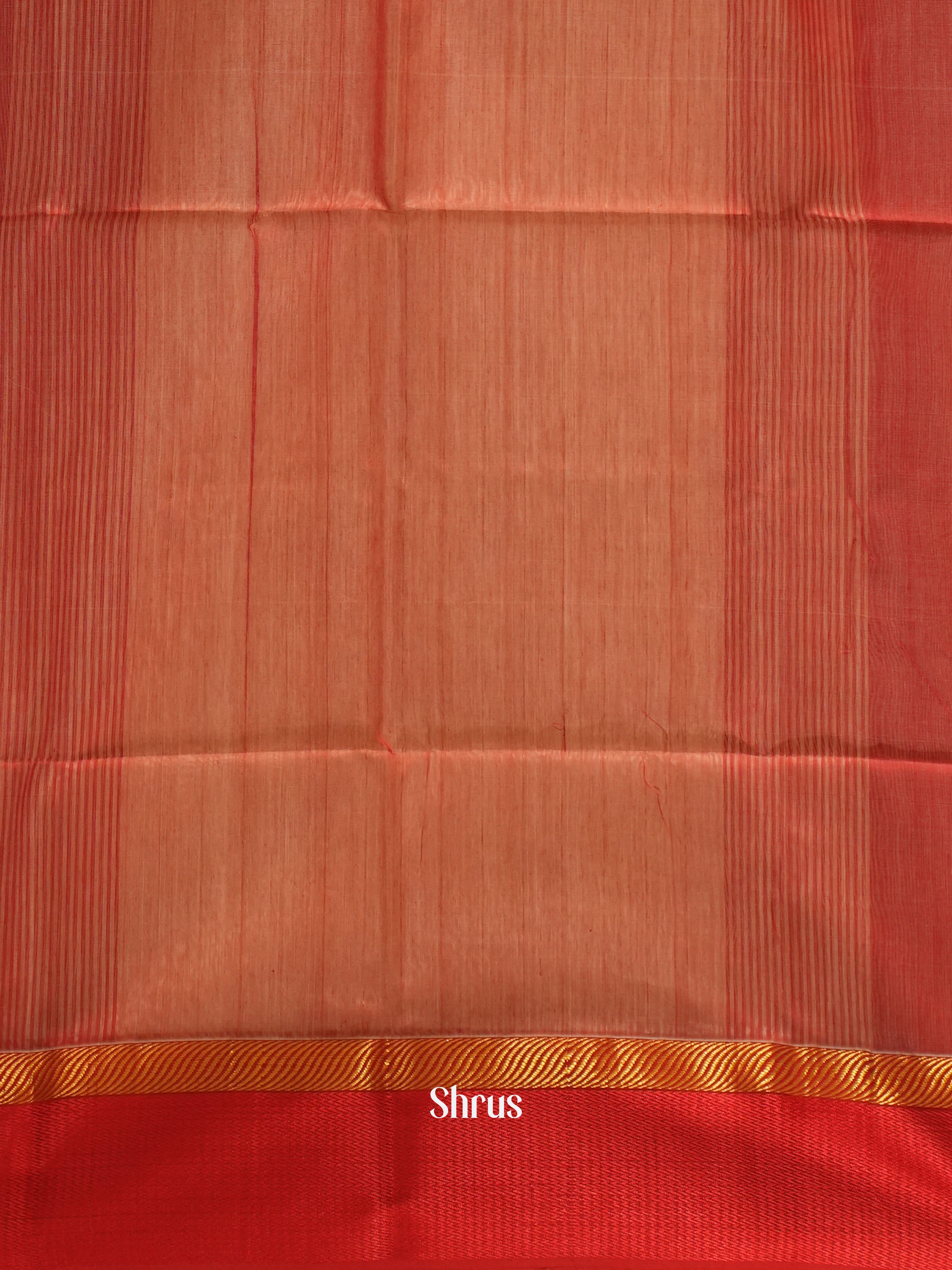 Cream & Red - Maheshwari silkcotton Saree - Shop on ShrusEternity.com