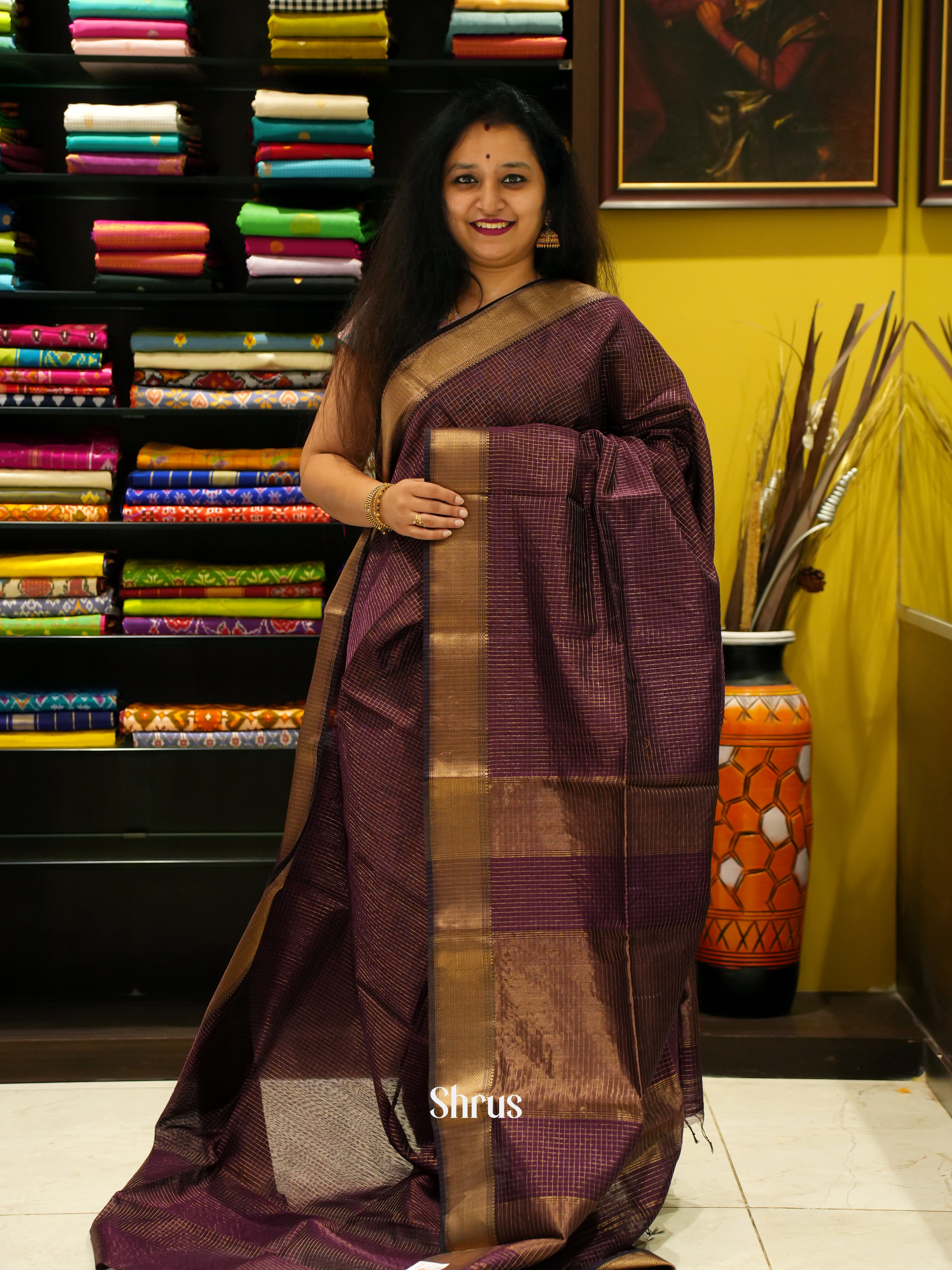 Brown (Single Tone)- Maheshwari silkcotton Saree - Shop on ShrusEternity.com