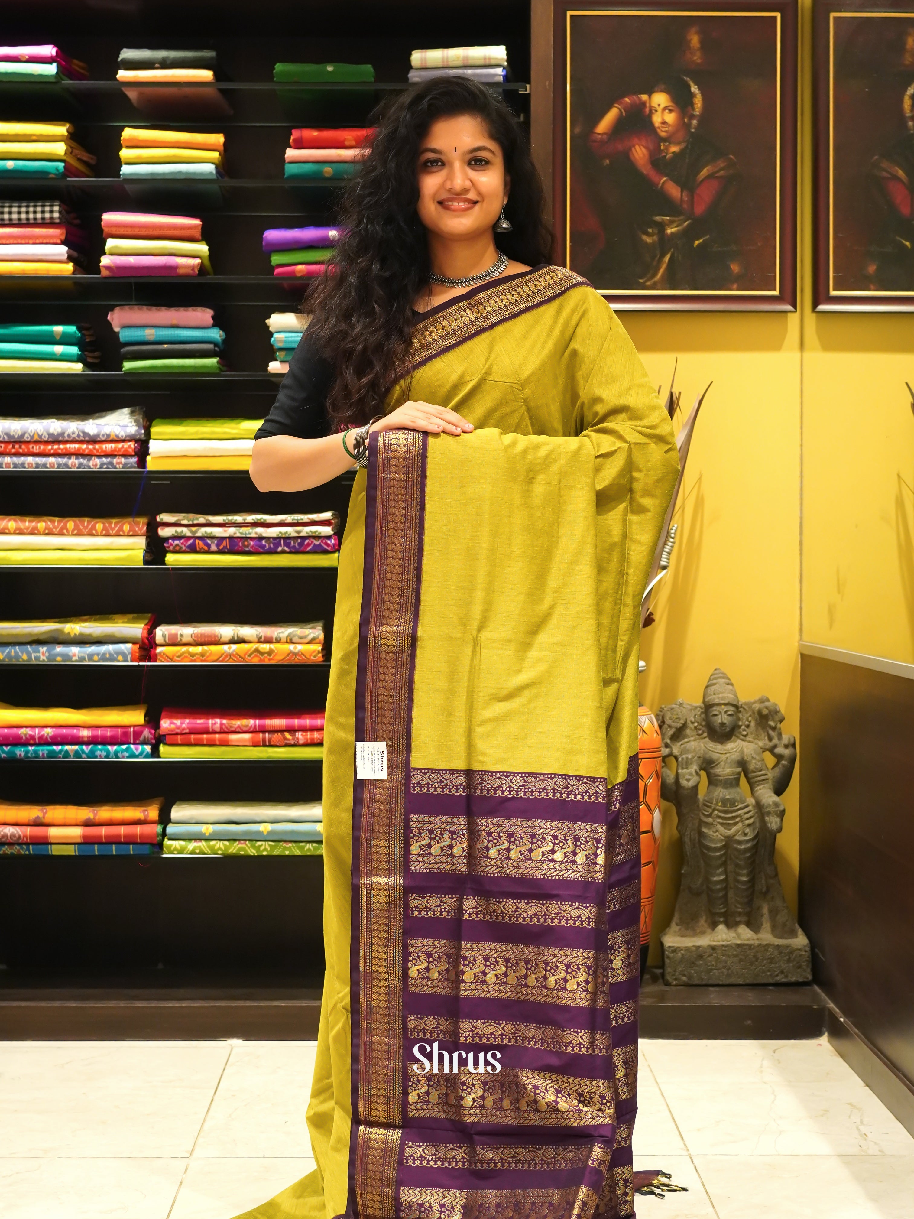 mustardy Green & Purple - Kalyani Cotton - Shop on ShrusEternity.com