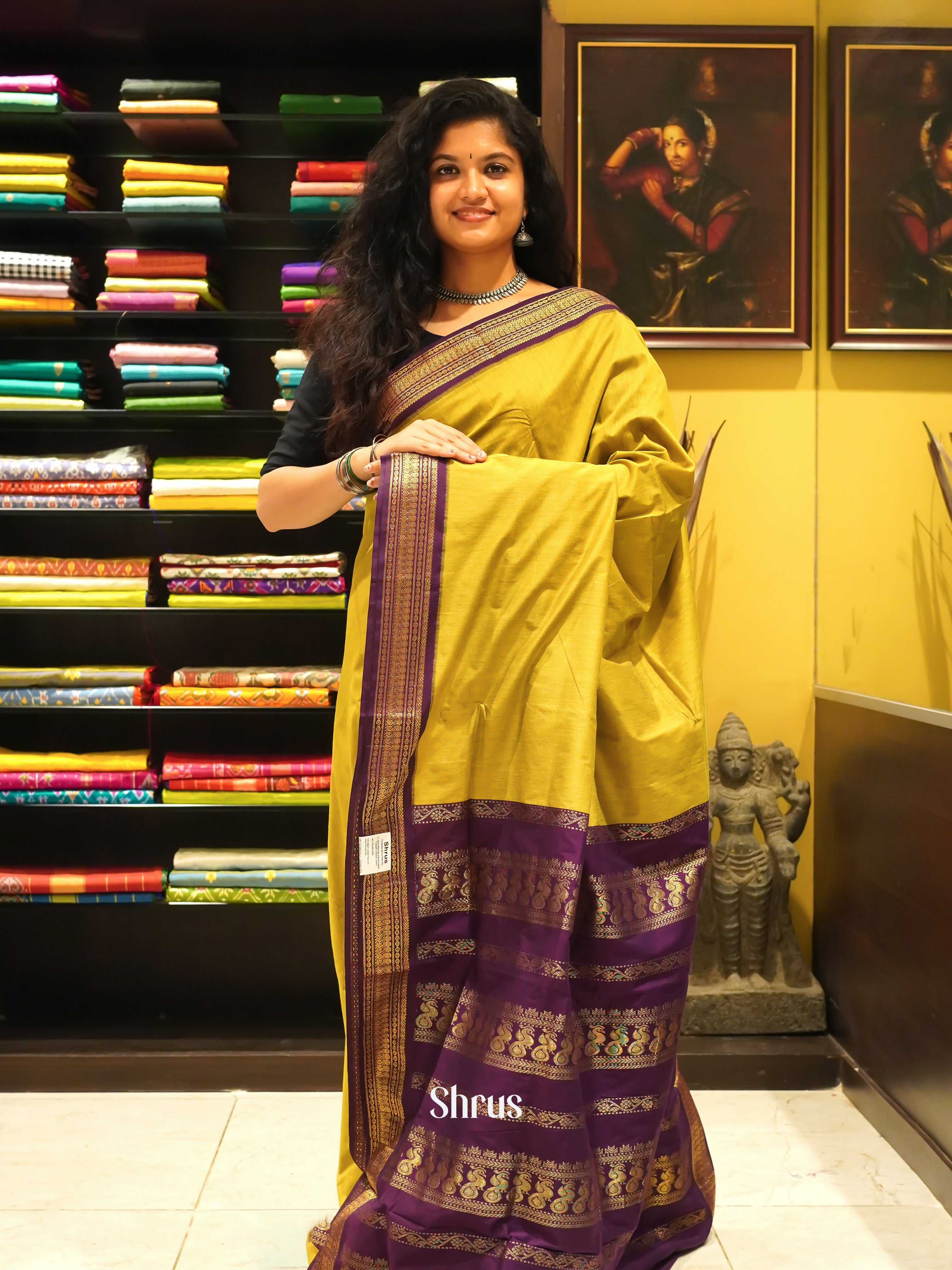 Mustardy Green & Purple - Kalyani Cotton - Shop on ShrusEternity.com