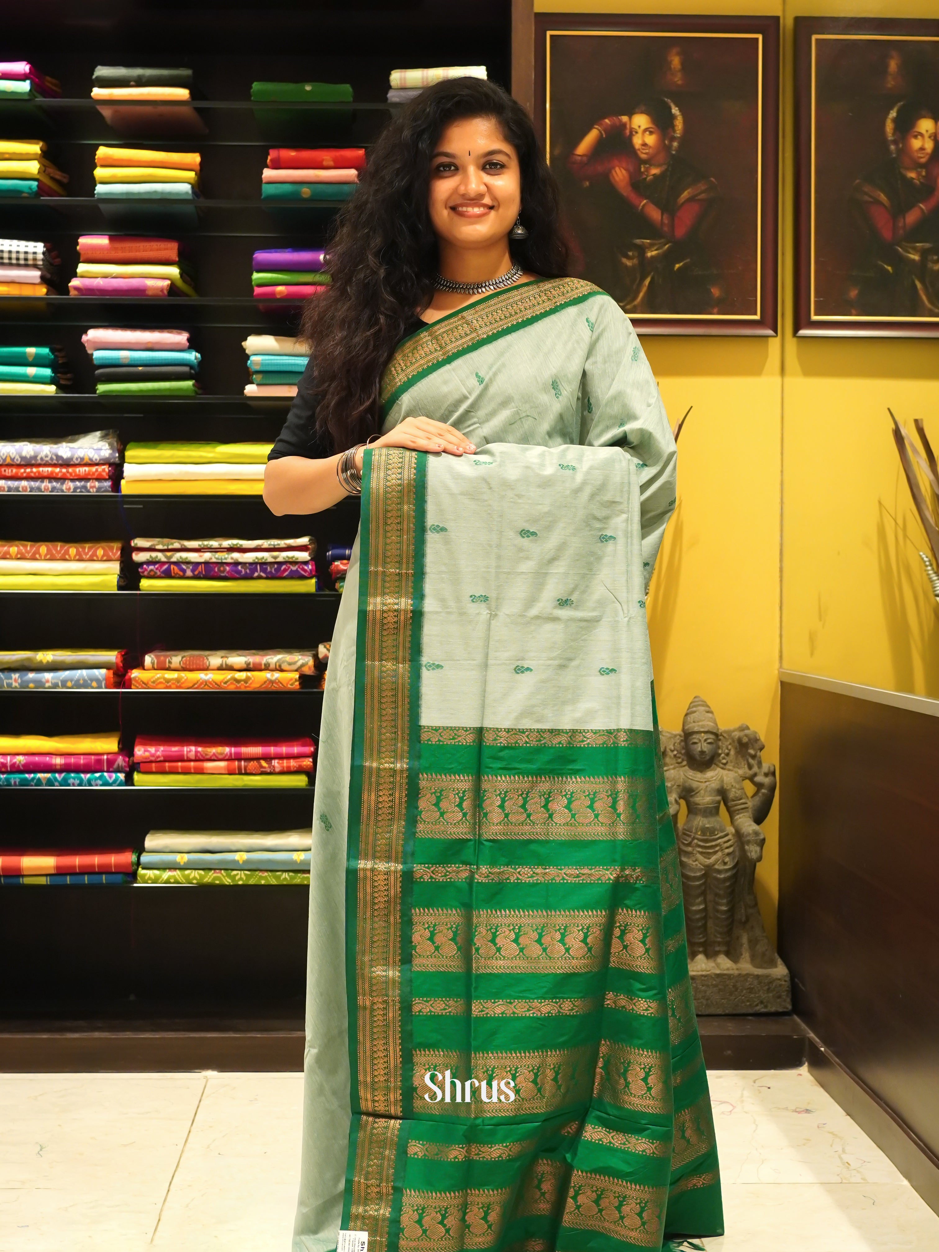 Ice Green & Green - Kalyani Cotton - Shop on ShrusEternity.com