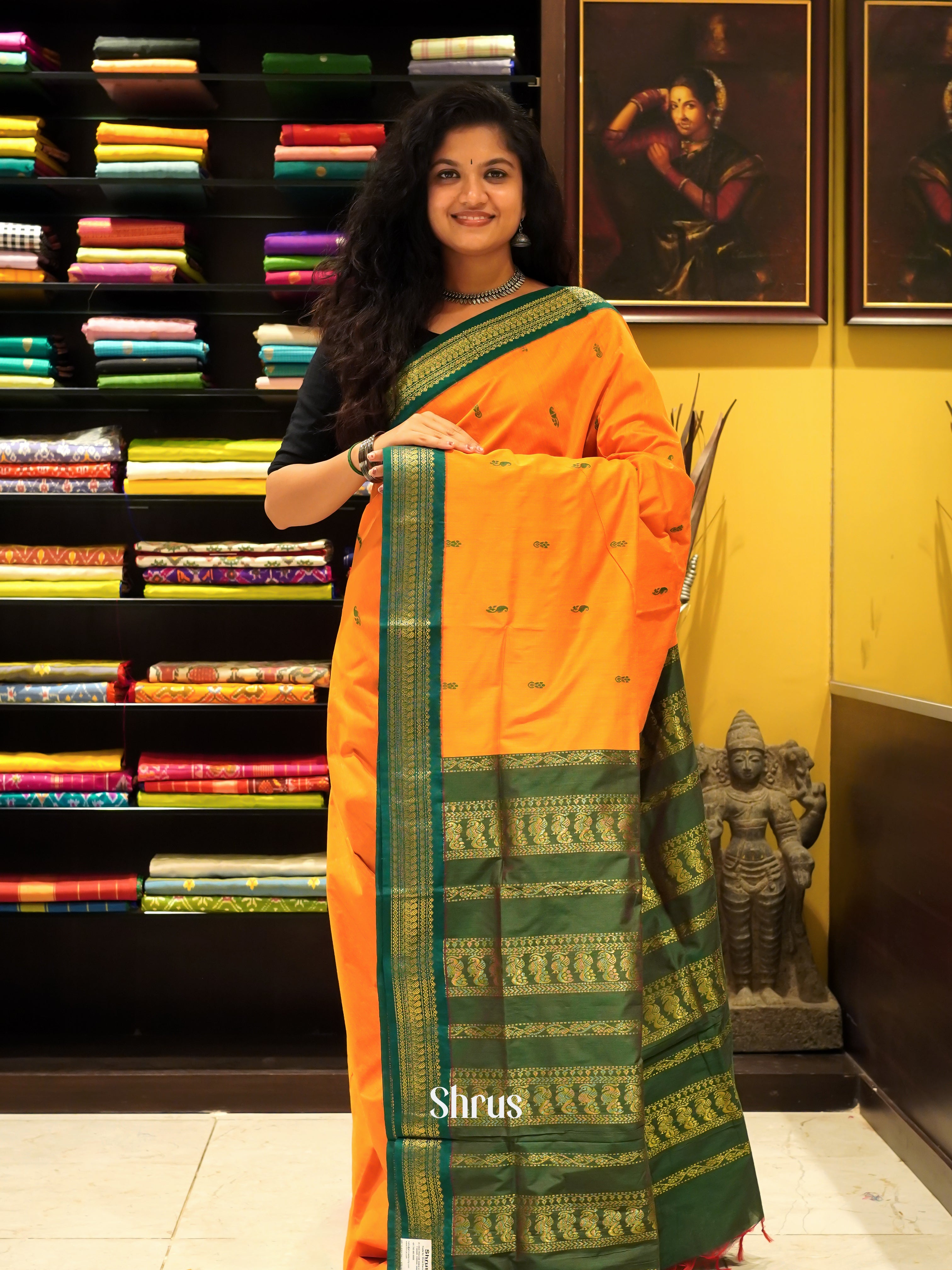 Mambazha Yellow & Green - Kalyani Cotton - Shop on ShrusEternity.com