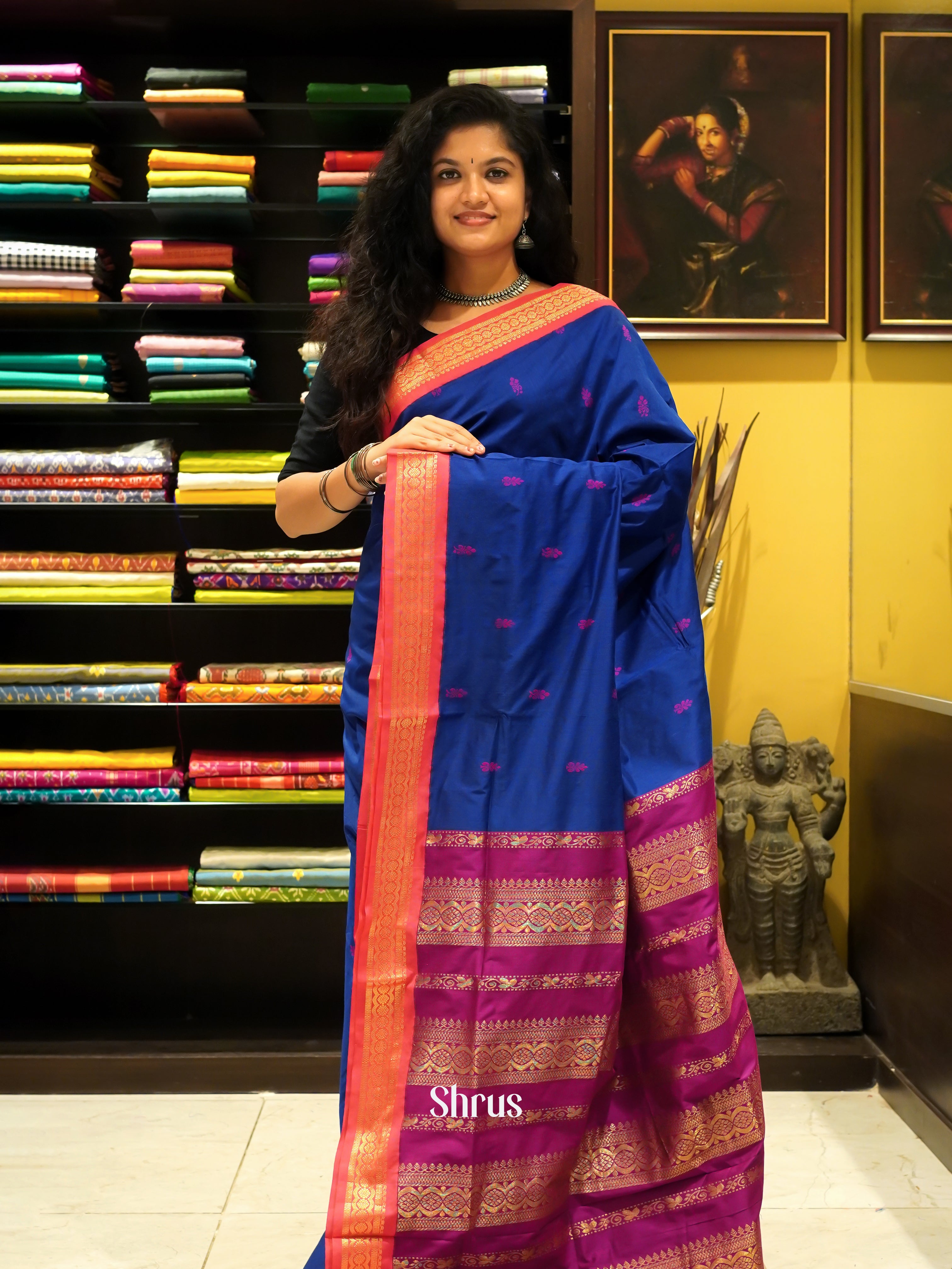 Blue & Pink - Kalyani Cotton - Shop on ShrusEternity.com