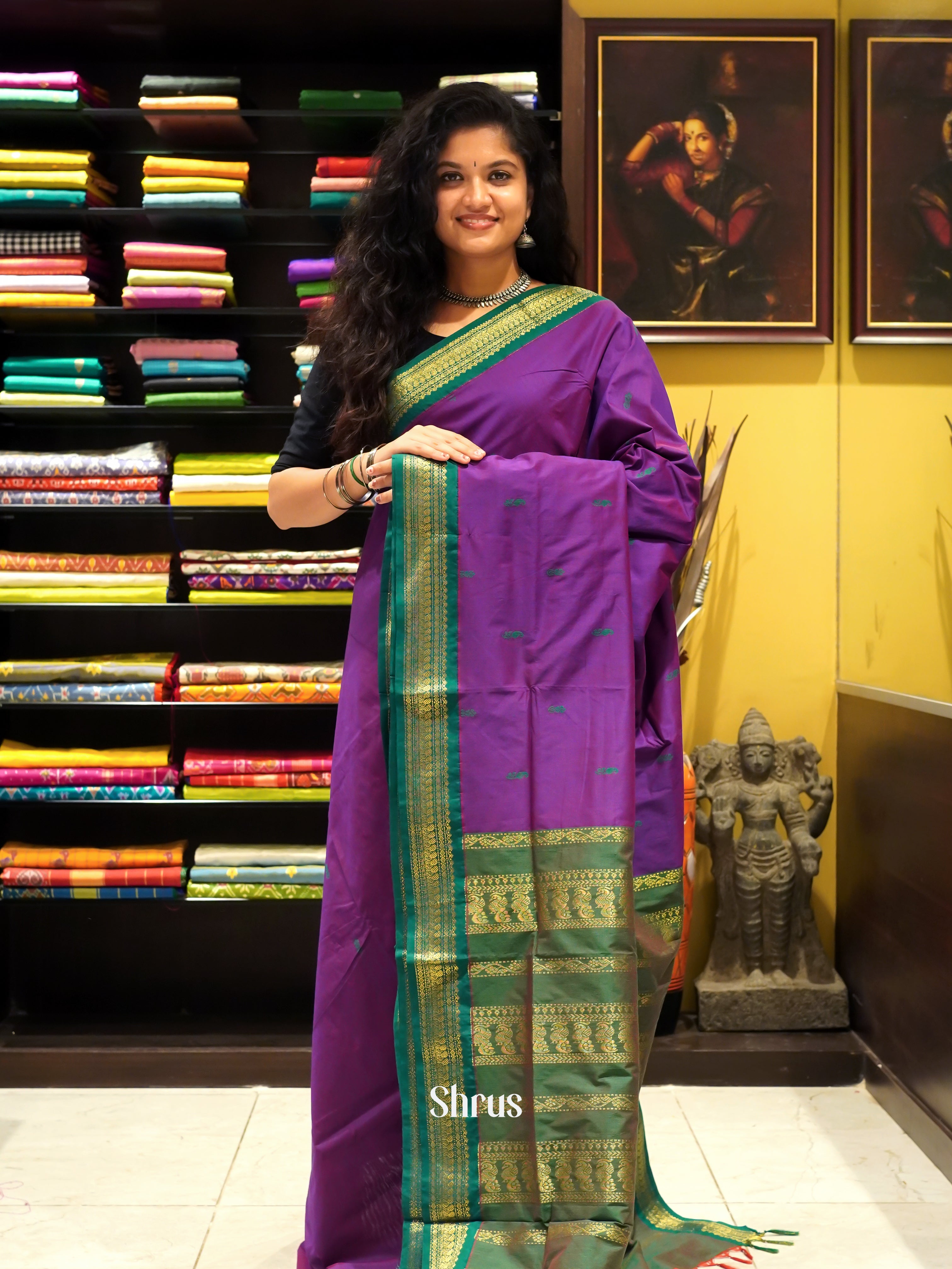 Purple & Green - Kalyani Cotton - Shop on ShrusEternity.com