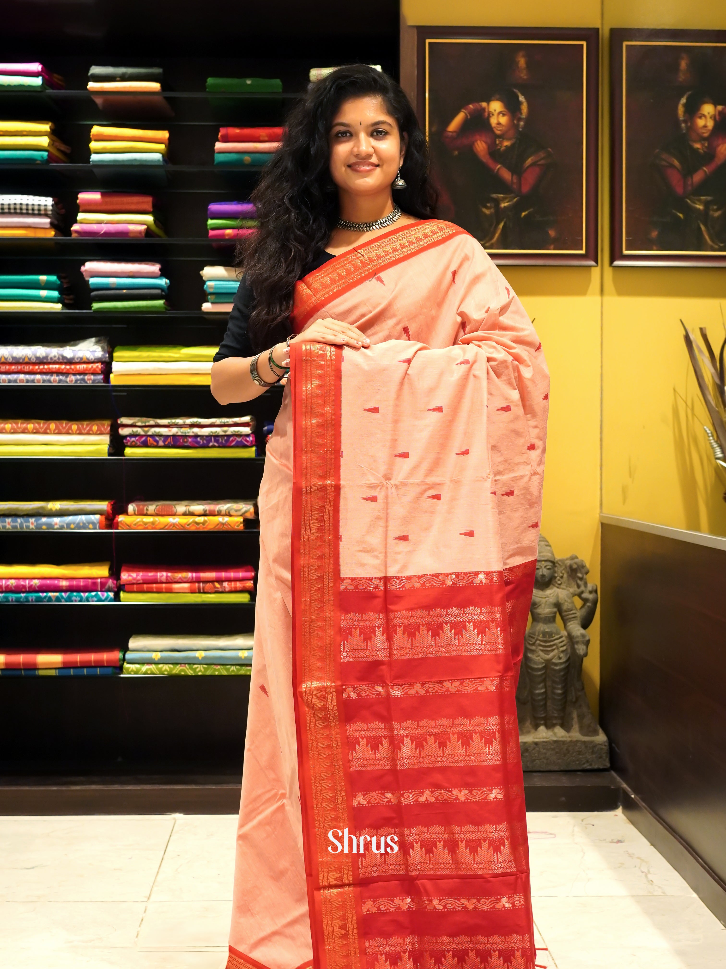 Peach & Red - Kalyani Cotton - Shop on ShrusEternity.com
