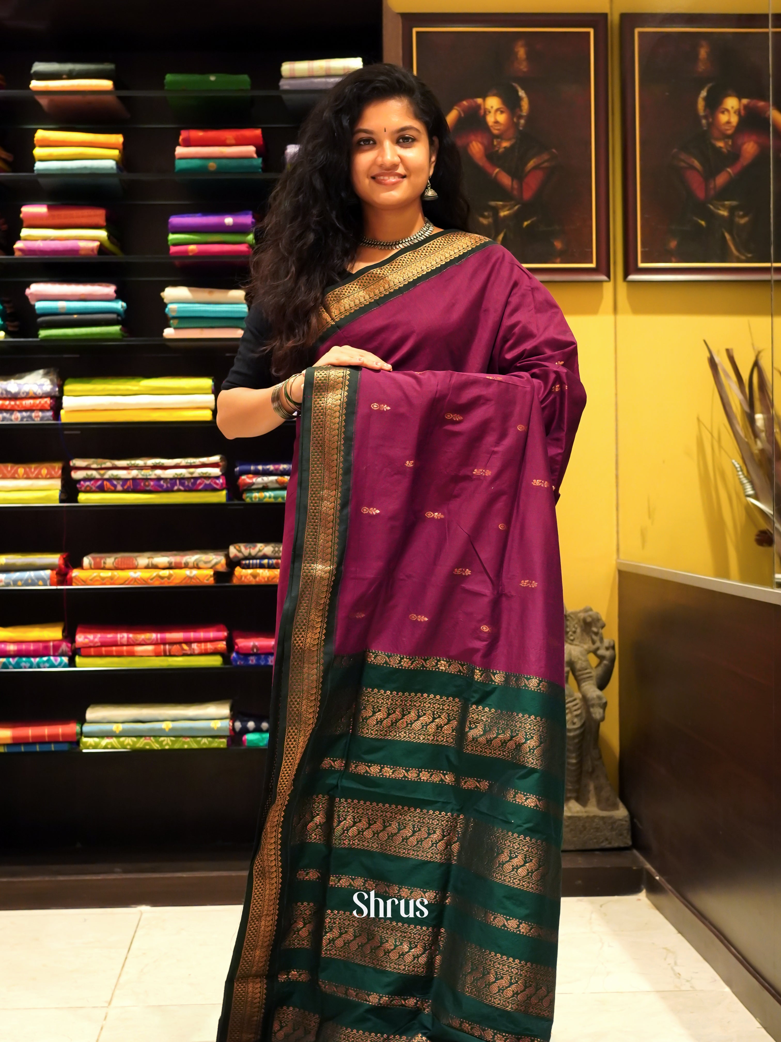 Wine & Green - Kalyani Cotton - Shop on ShrusEternity.com